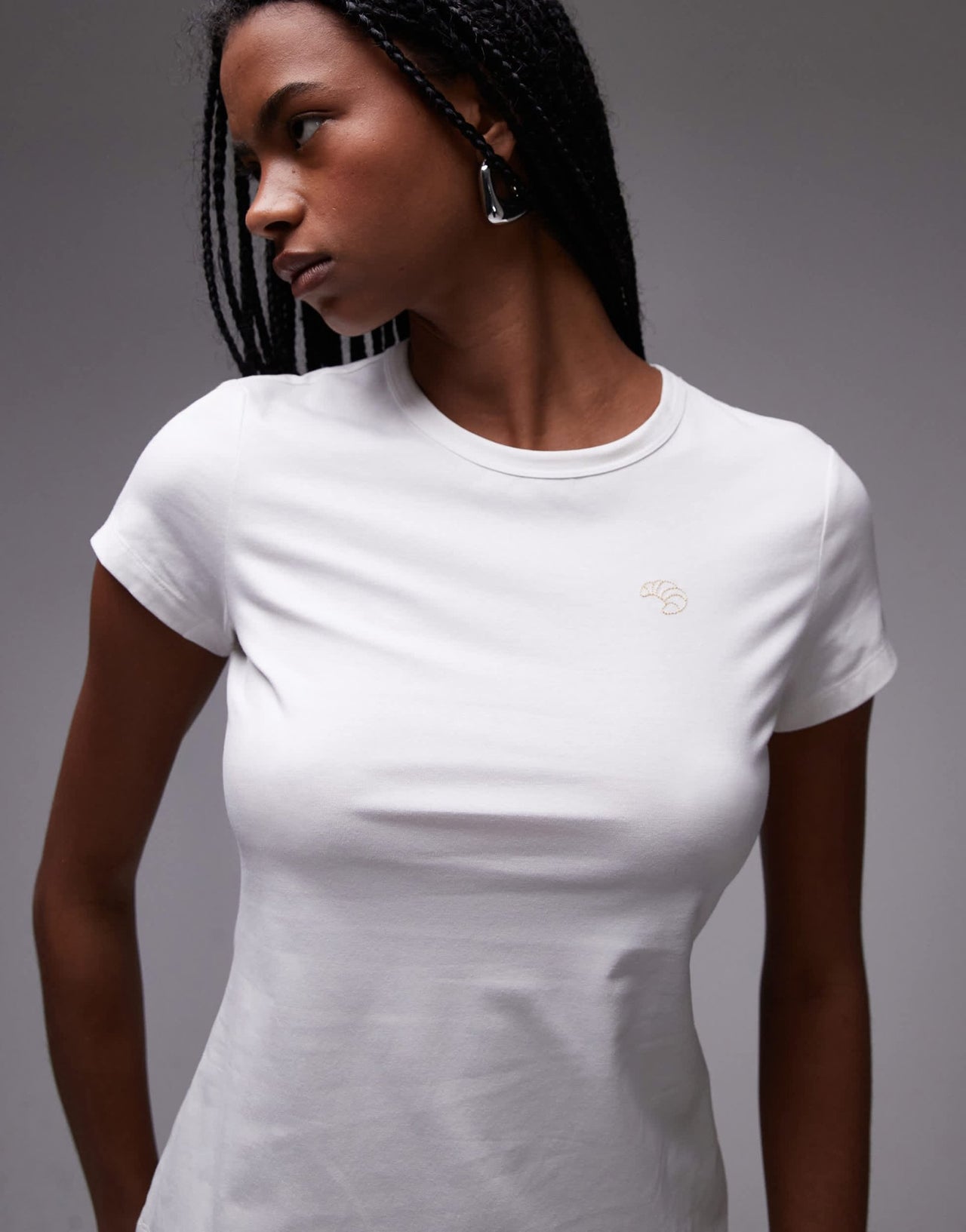 & Other Stories slim fi t-shirt in white with mini croissant embroidery - ASOS Sample Sale