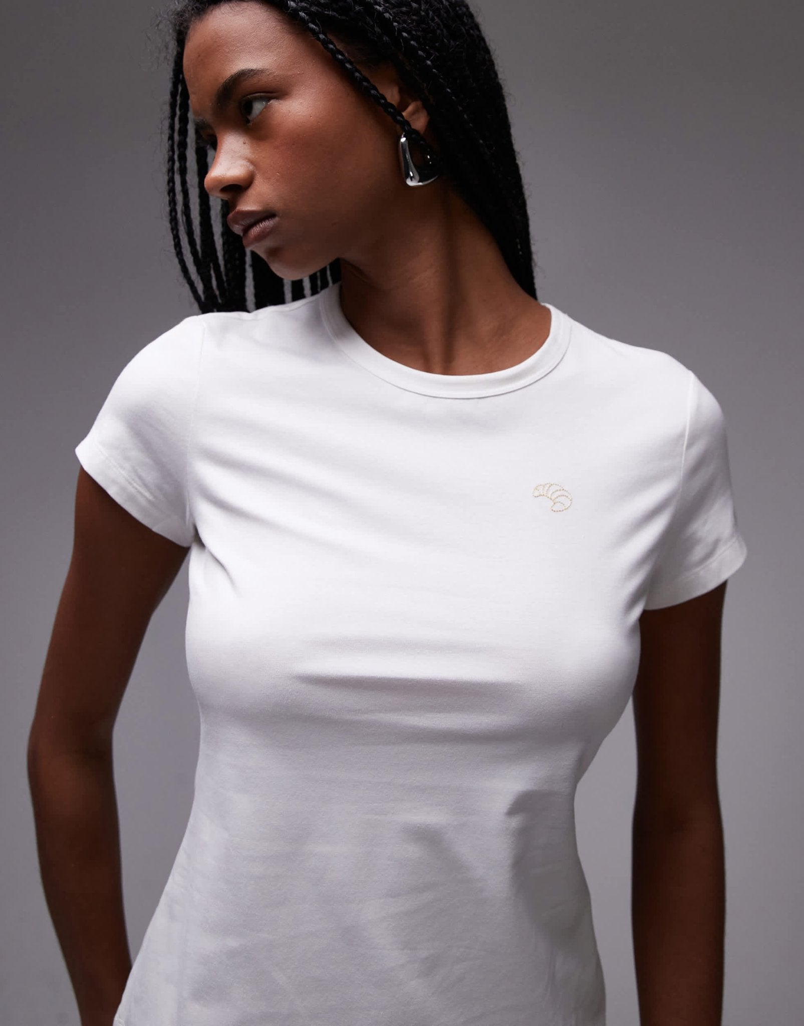 & Other Stories slim fi t-shirt in white with mini croissant embroidery - ASOS Sample Sale