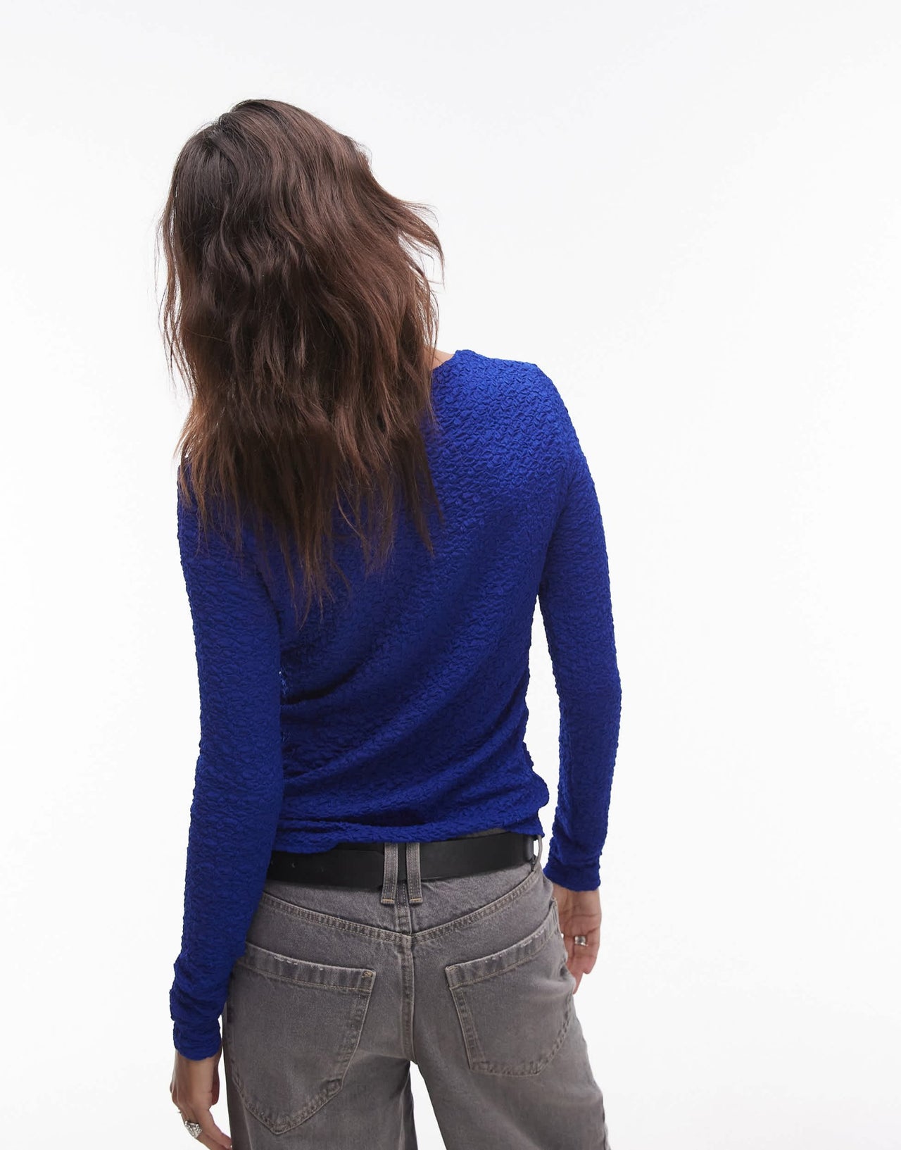 & Other Stories smocked jersey fitted top with long sleeves in cobalt blue - ASOS Sample Sale