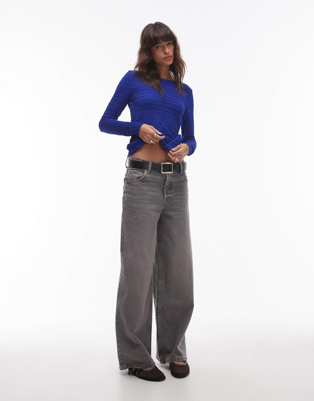 & Other Stories smocked jersey fitted top with long sleeves in cobalt blue - ASOS Sample Sale