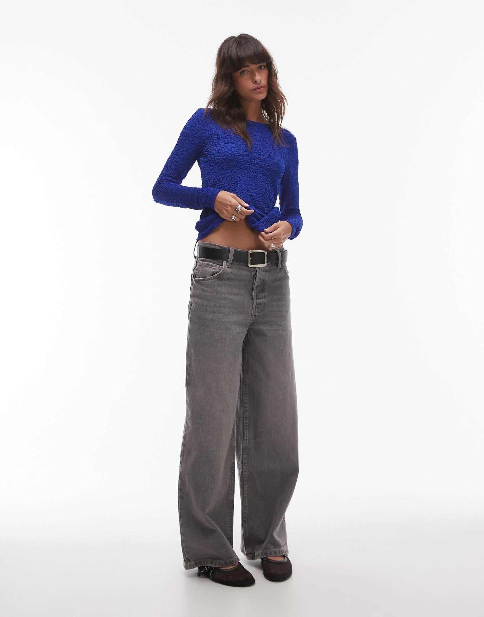 & Other Stories smocked jersey fitted top with long sleeves in cobalt blue - ASOS Sample Sale