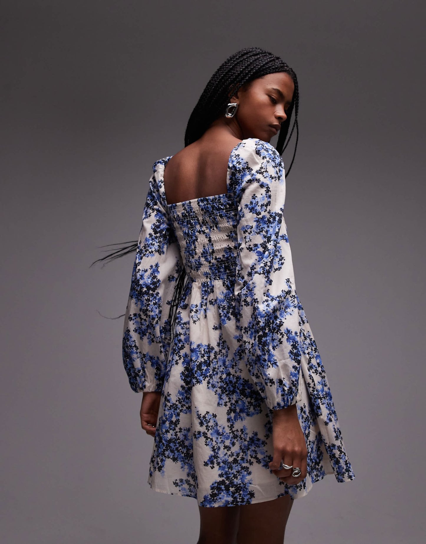 & Other Stories square neck mini dress with shirred bodice in blue floral print - ASOS Sample Sale