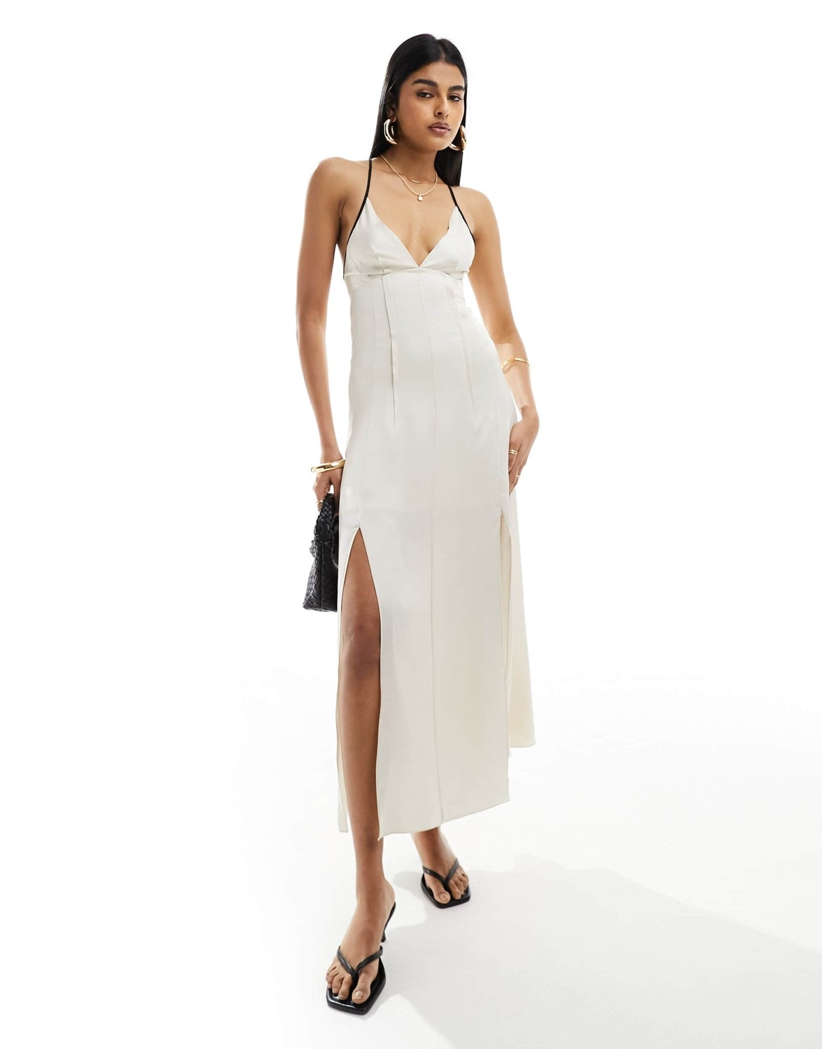 & Other Stories strappy maxi dress with low back in white with black - ASOS Sample Sale