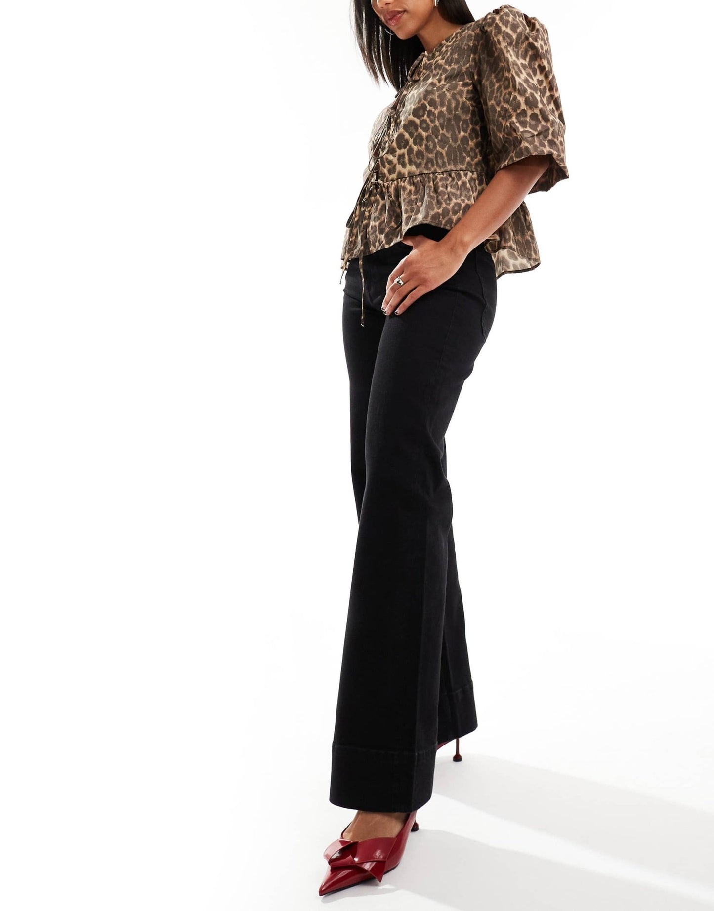 & Other Stories stretch wide leg jeans with double back belt loops in black - ASOS Sample Sale