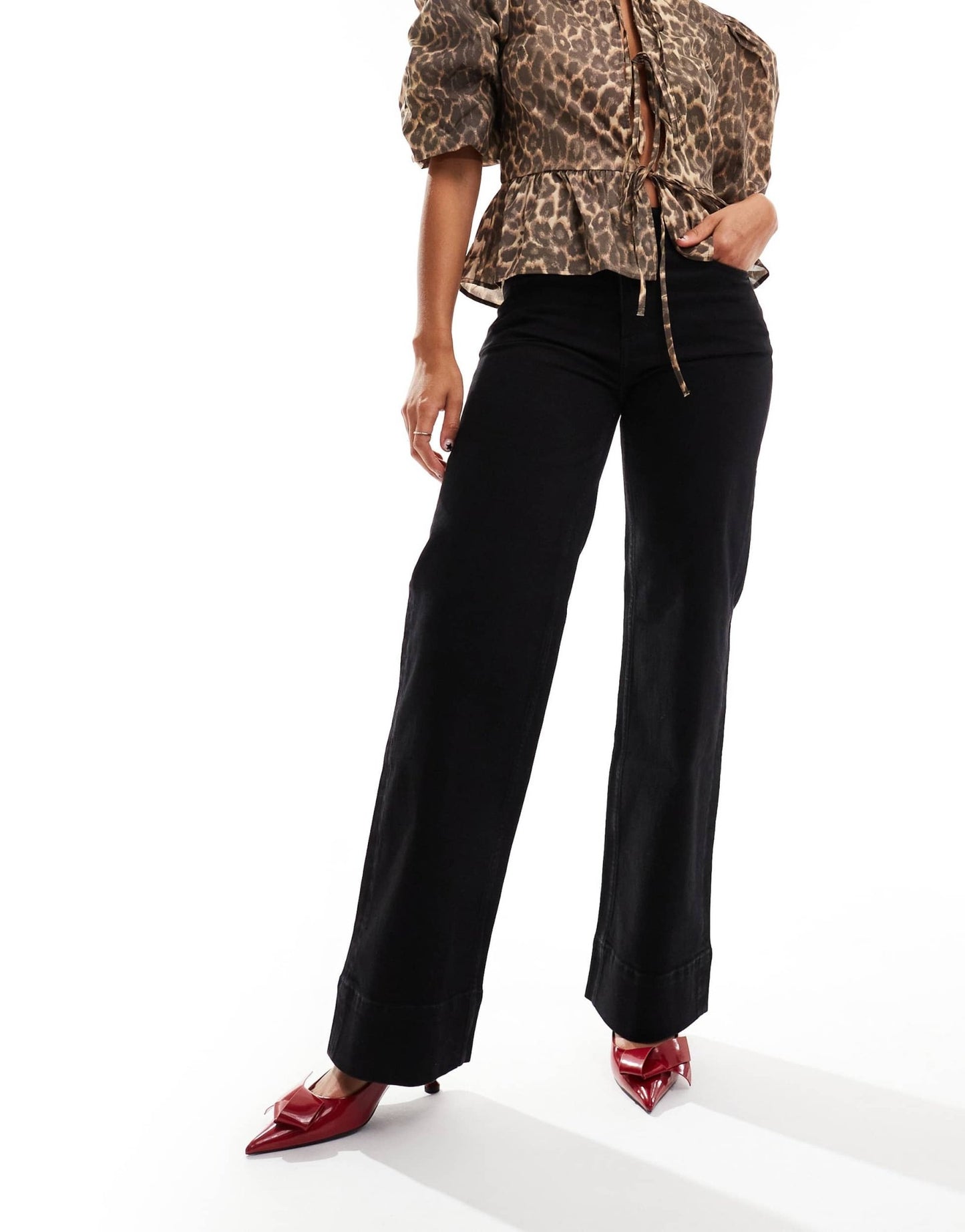 & Other Stories stretch wide leg jeans with double back belt loops in black - ASOS Sample Sale