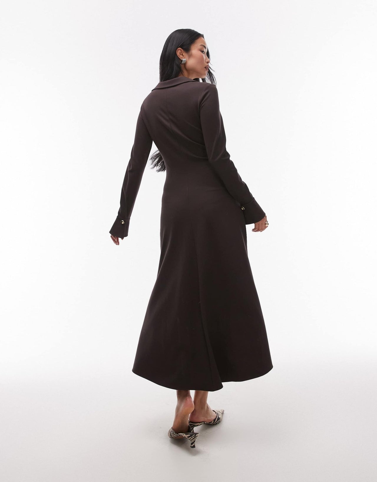 & Other Stories structured jersey midaxi dress with collar in brown - ASOS Sample Sale
