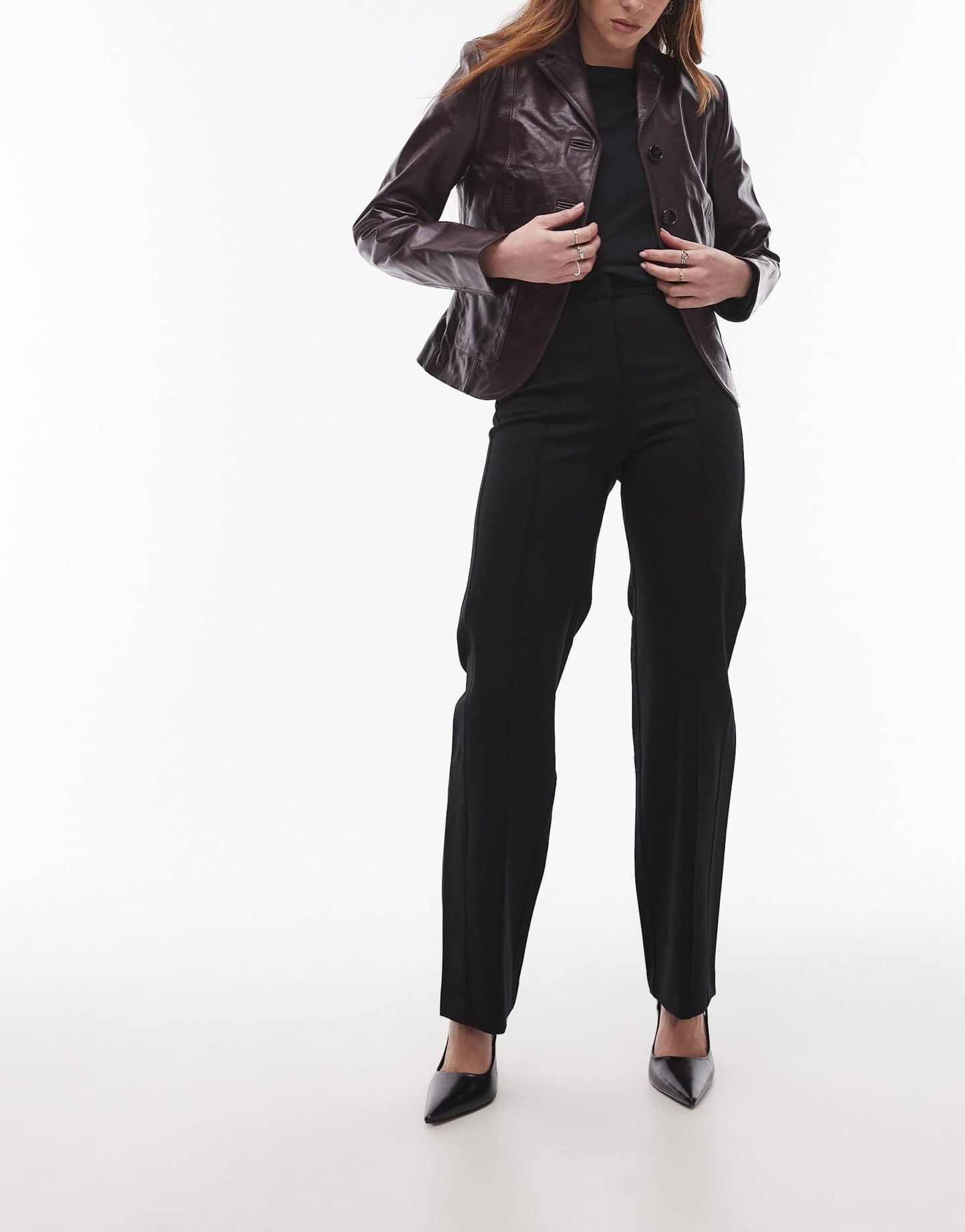 & Other Stories structured jersey tailored straight leg trousers with pintuck detail in black - ASOS Sample Sale