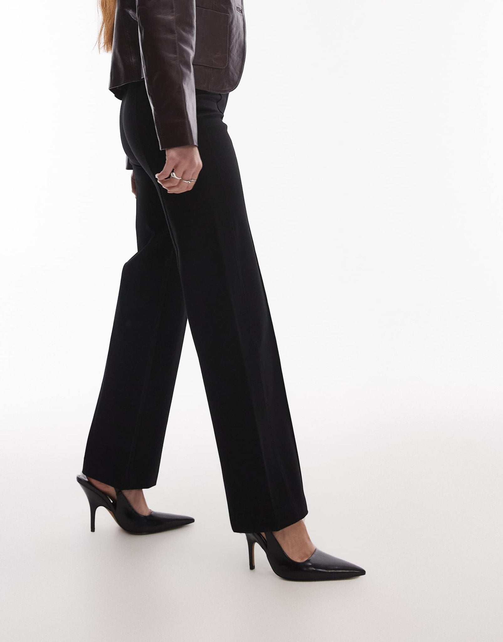 & Other Stories structured jersey tailored straight leg trousers with pintuck detail in black - ASOS Sample Sale
