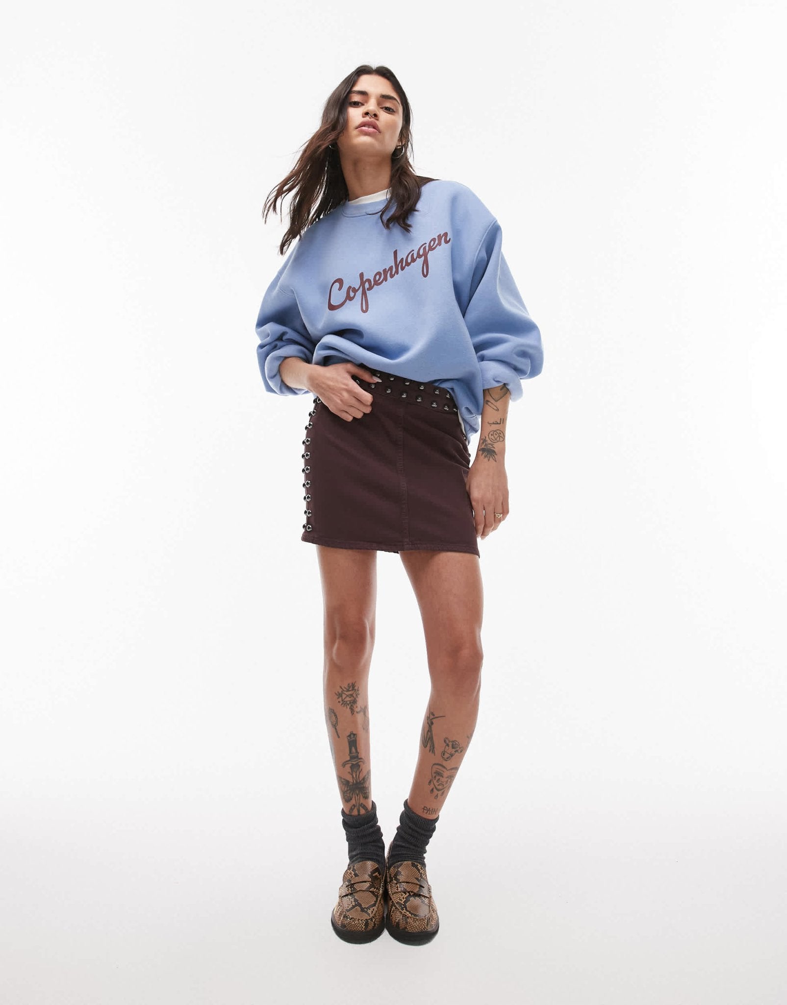 & Other Stories studded coated mini skirt in brown - ASOS Sample Sale