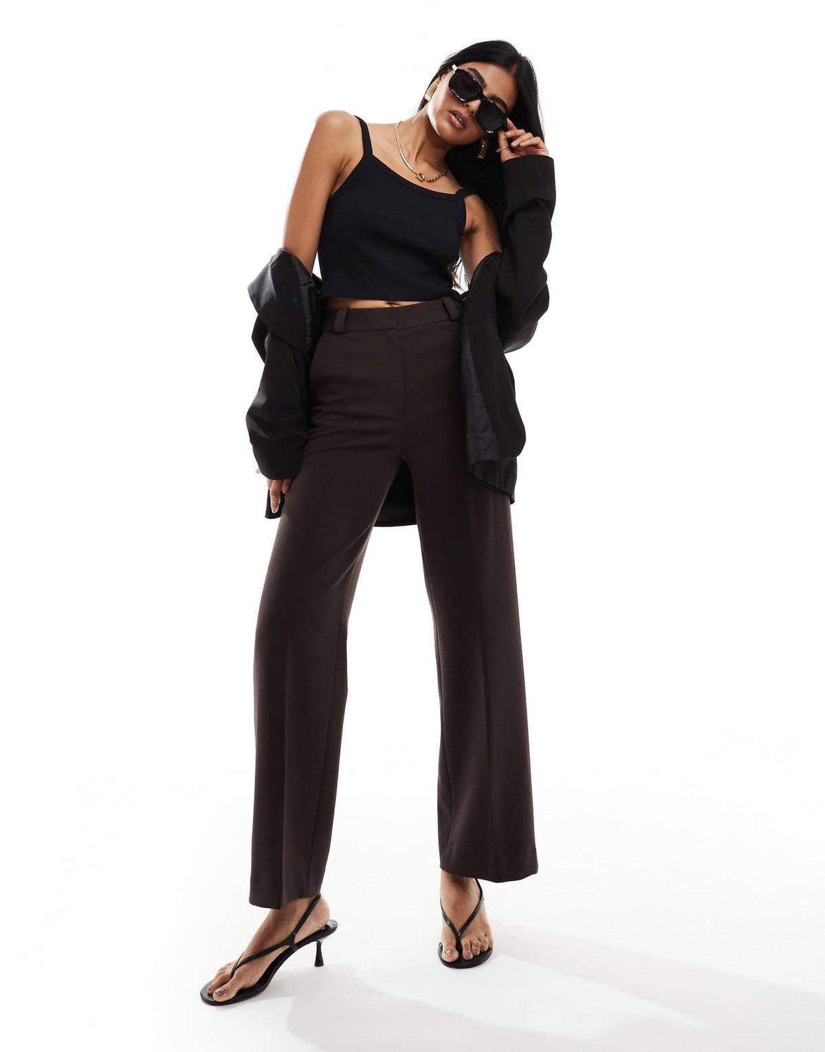 & Other Stories tailored flared trousers in dark brown - ASOS Sample Sale