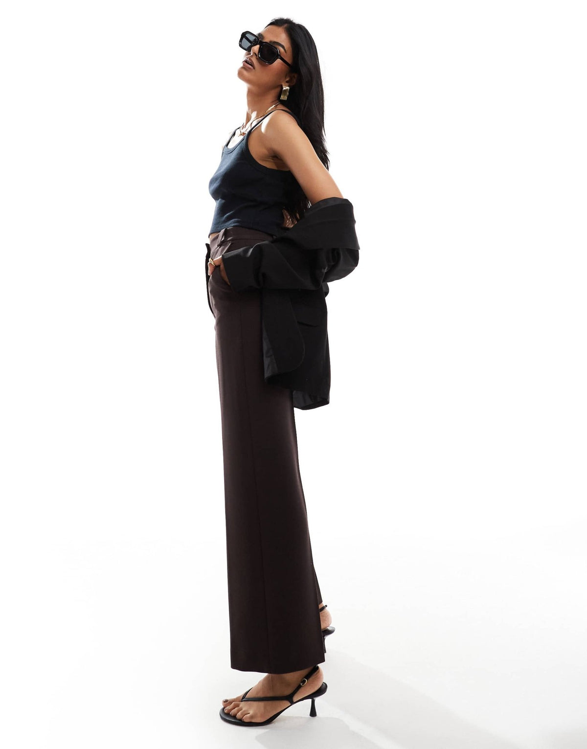 & Other Stories tailored flared trousers in dark brown - ASOS Sample Sale