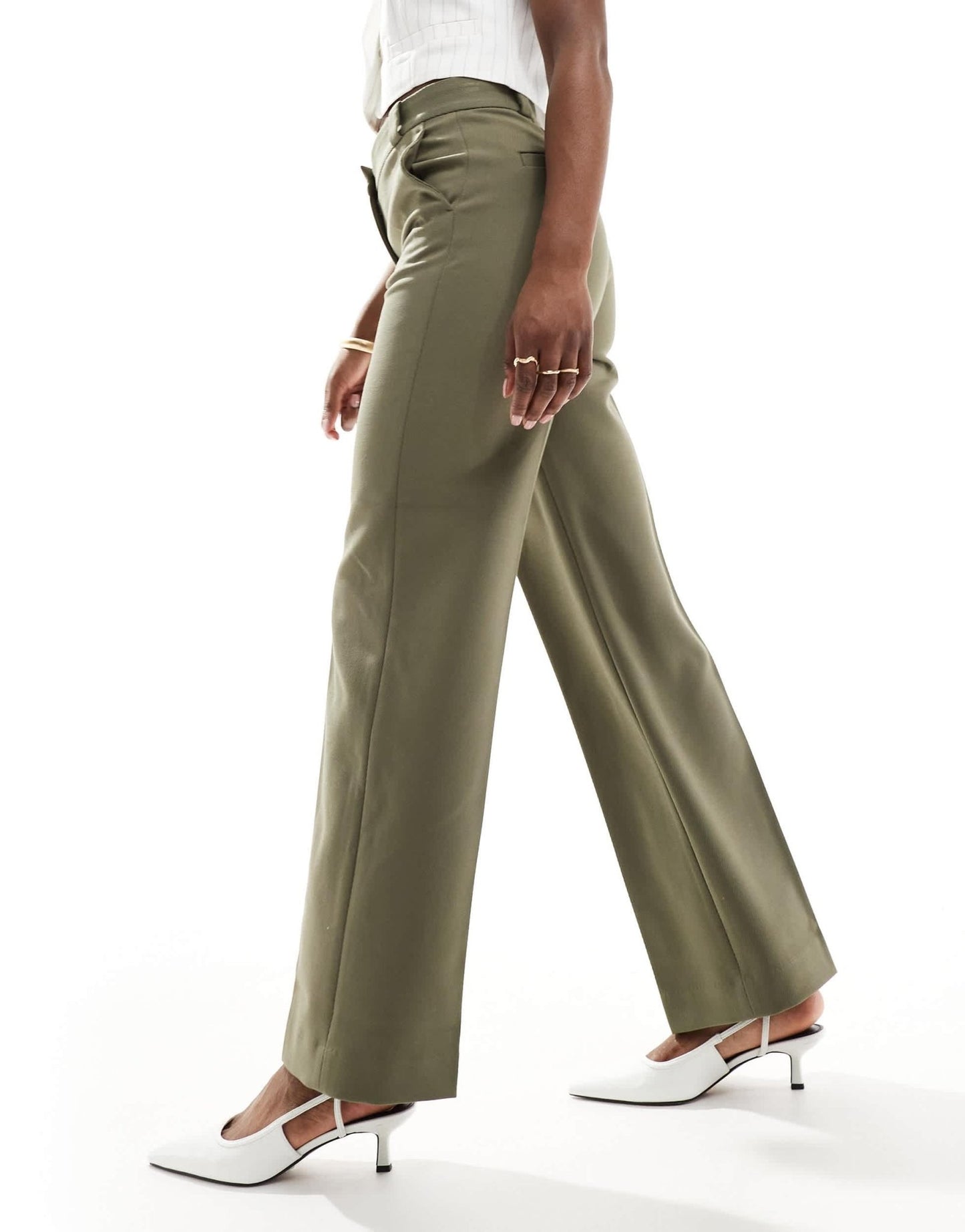 & Other Stories tailored flared trousers in khaki - ASOS Sample Sale