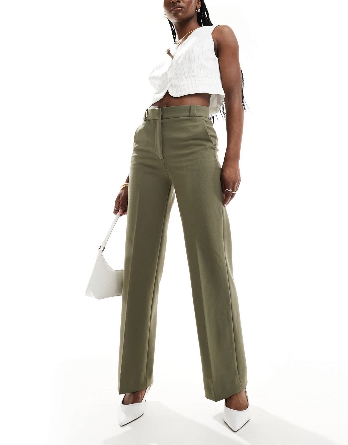 & Other Stories tailored flared trousers in khaki - ASOS Sample Sale