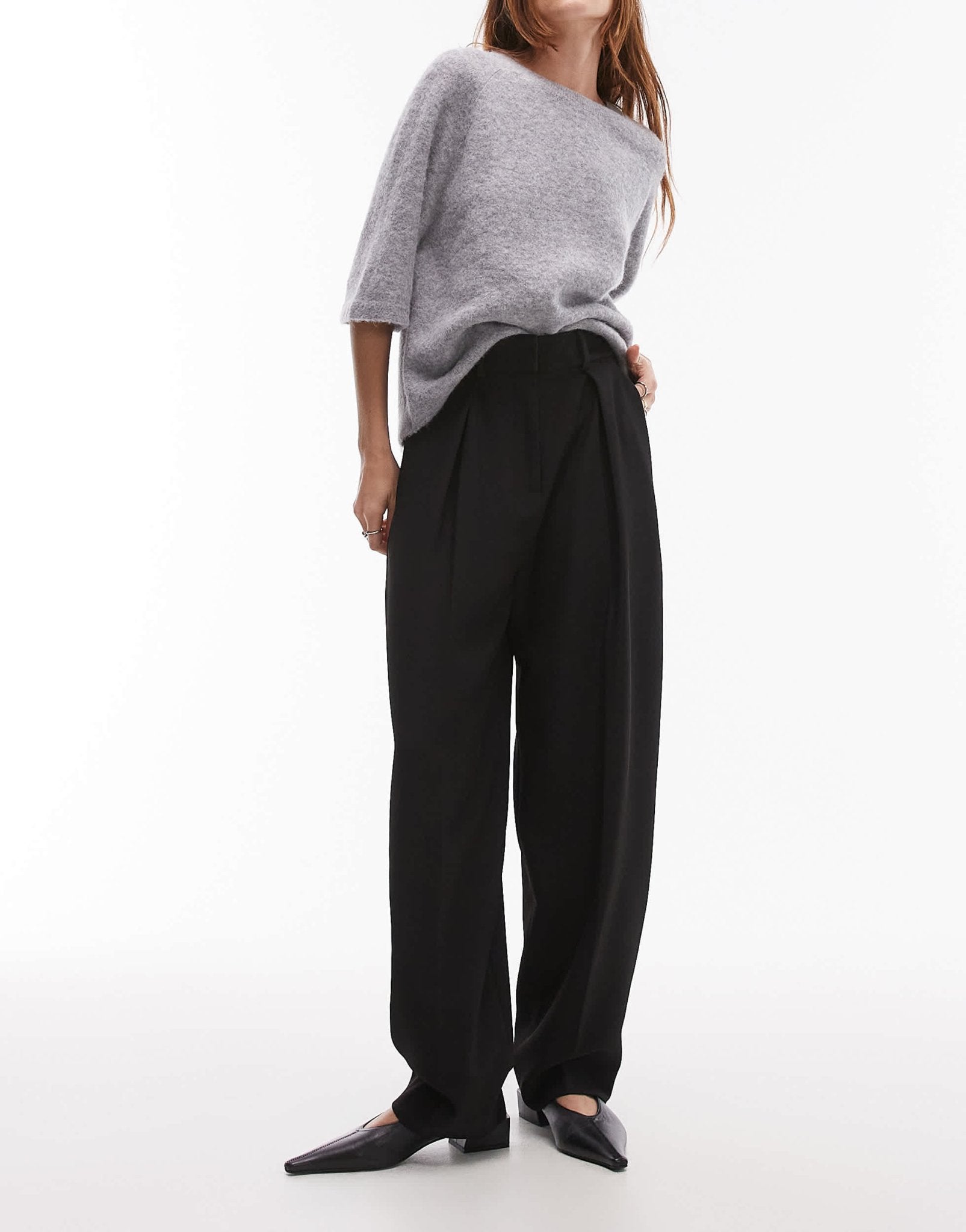 & Other Stories tailored tapered leg trousers with front pleat detail in black - ASOS Sample Sale