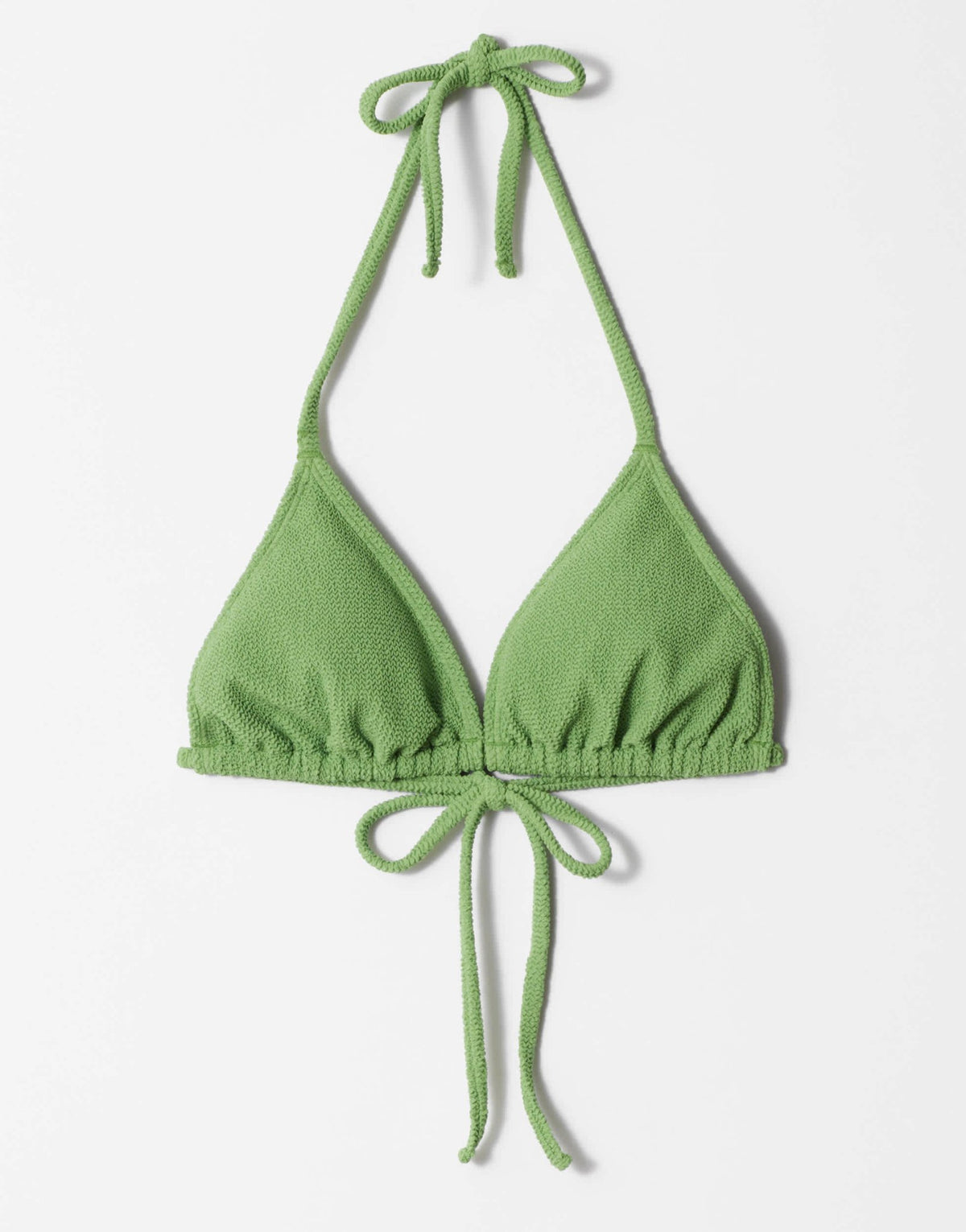 & Other Stories textured crinkle triangle bikini top with removeable padding in green - ASOS Sample Sale