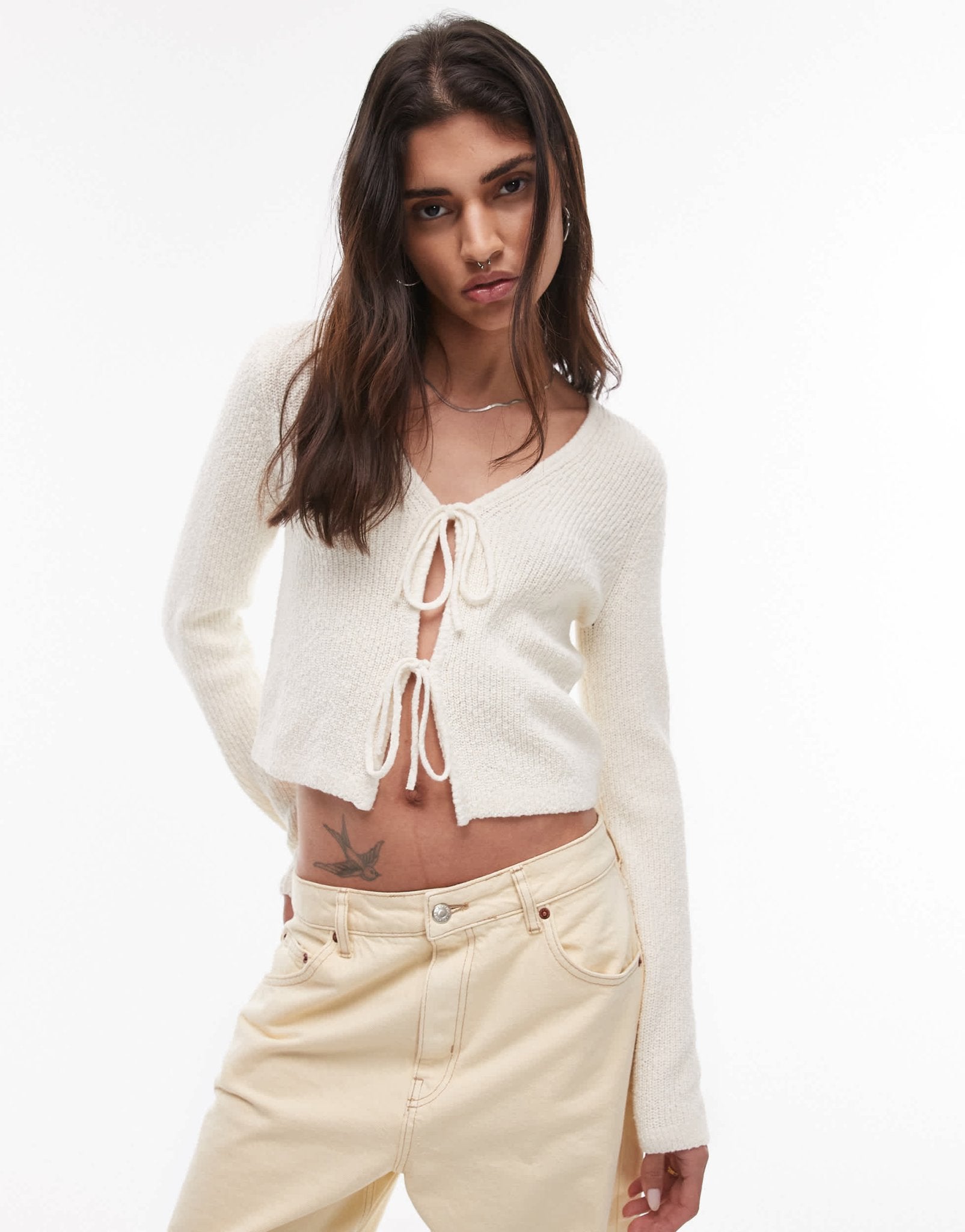 & Other Stories textured knit cardigan with tie front in off white - ASOS Sample Sale