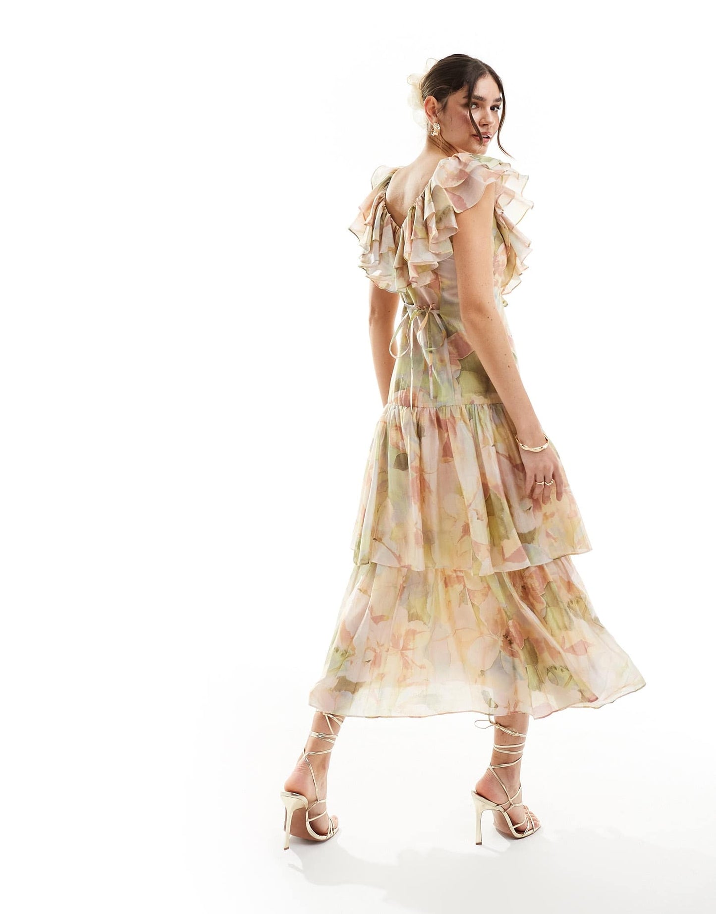 & Other Stories tiered maxi dress with ruffle detail in watercolour floral print - ASOS Sample Sale