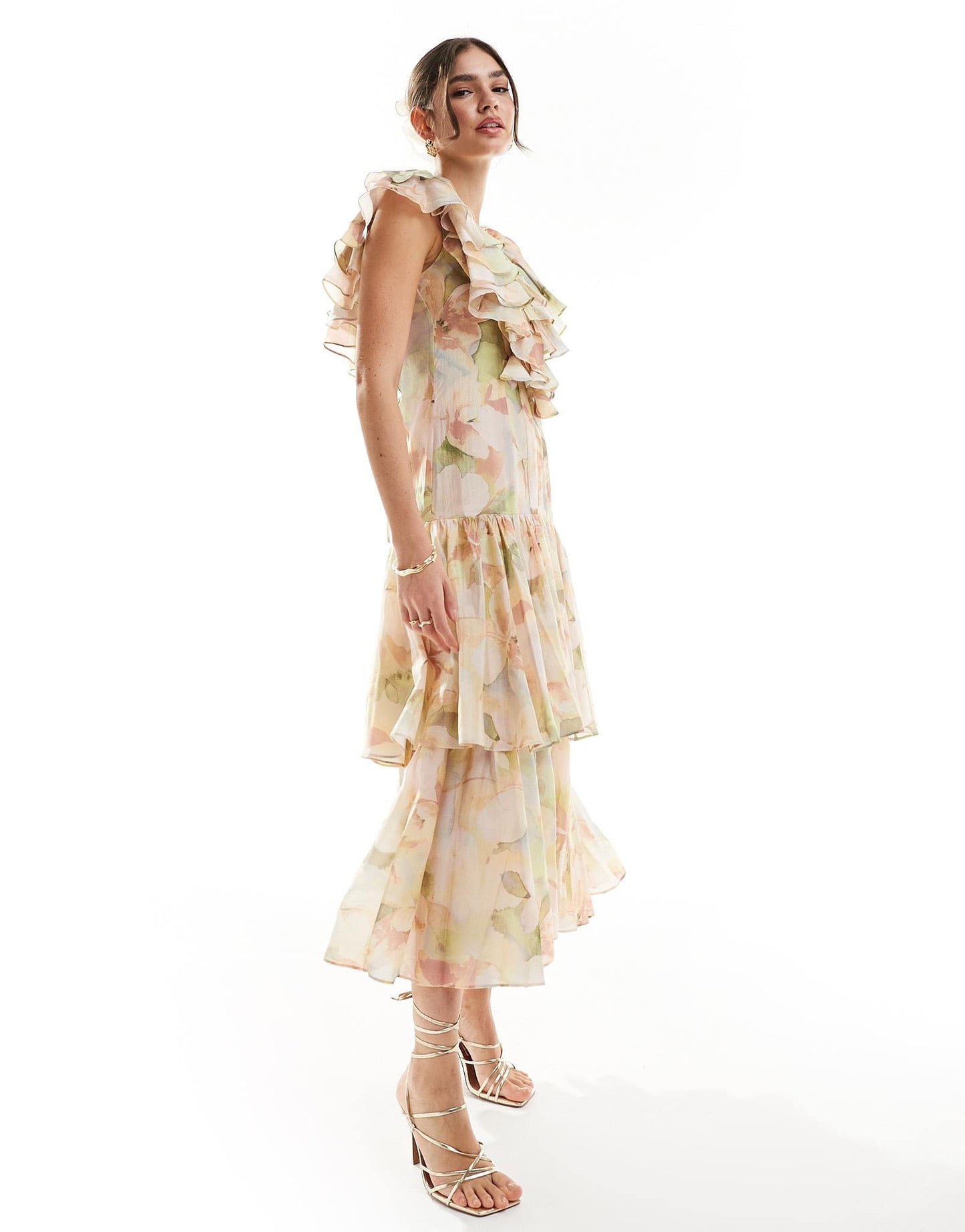 & Other Stories tiered maxi dress with ruffle detail in watercolour floral print - ASOS Sample Sale