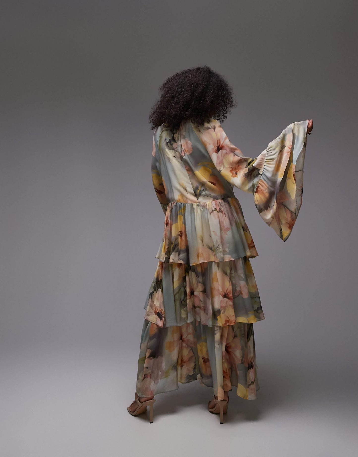& Other Stories tiered maxi dress with ruffle sleeve detail in watercolour floral print - ASOS Sample Sale