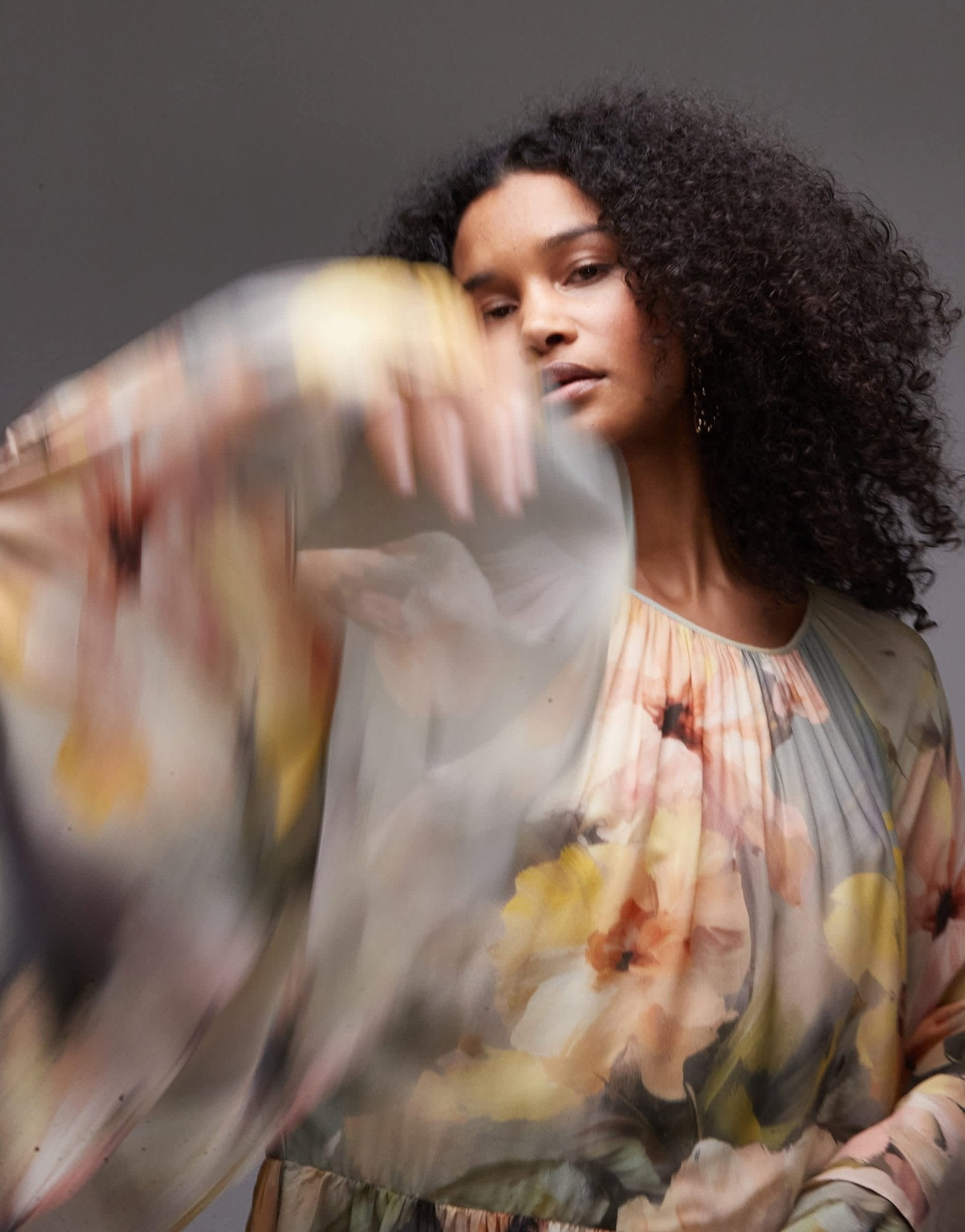& Other Stories tiered maxi dress with ruffle sleeve detail in watercolour floral print - ASOS Sample Sale