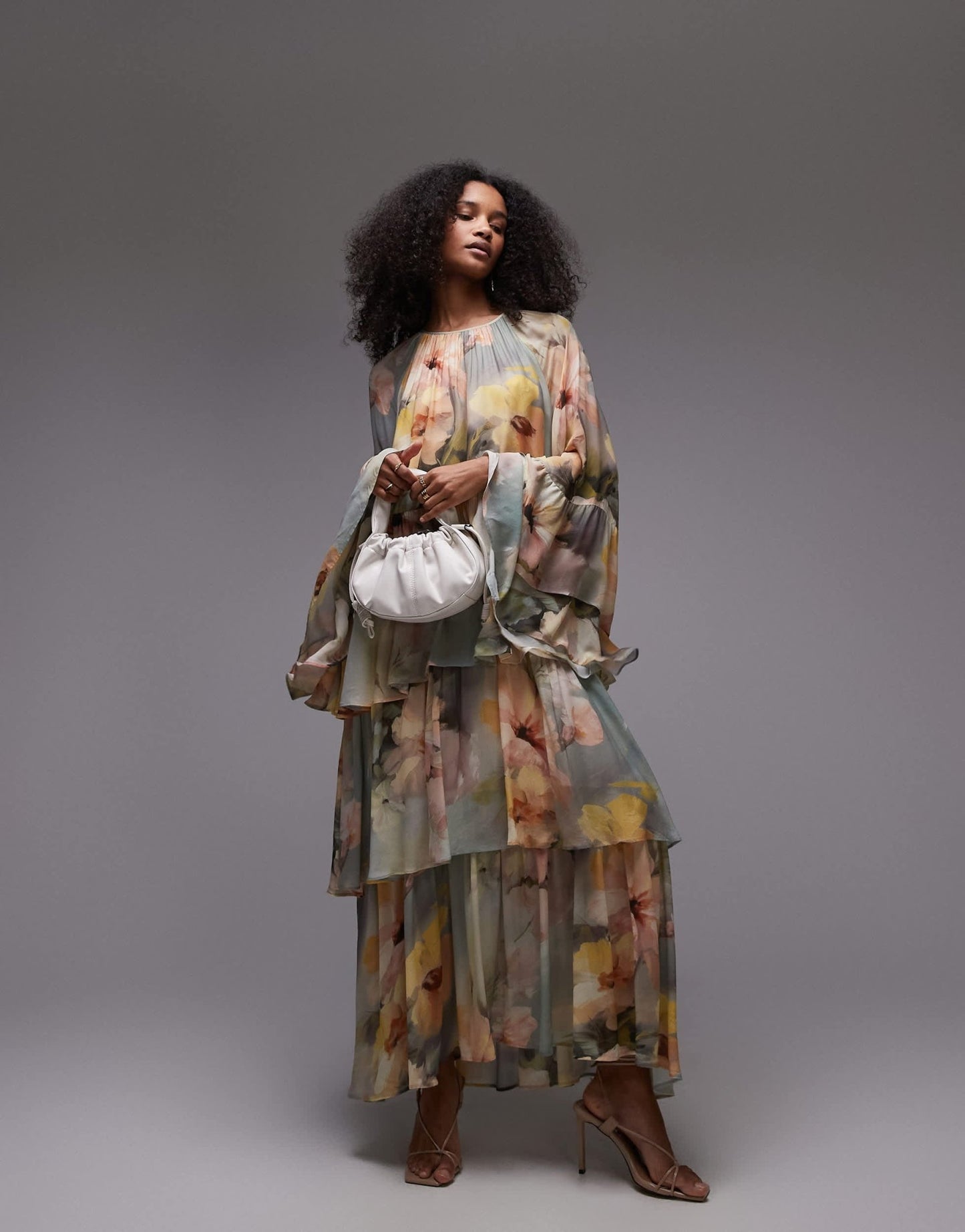 & Other Stories tiered maxi dress with ruffle sleeve detail in watercolour floral print - ASOS Sample Sale