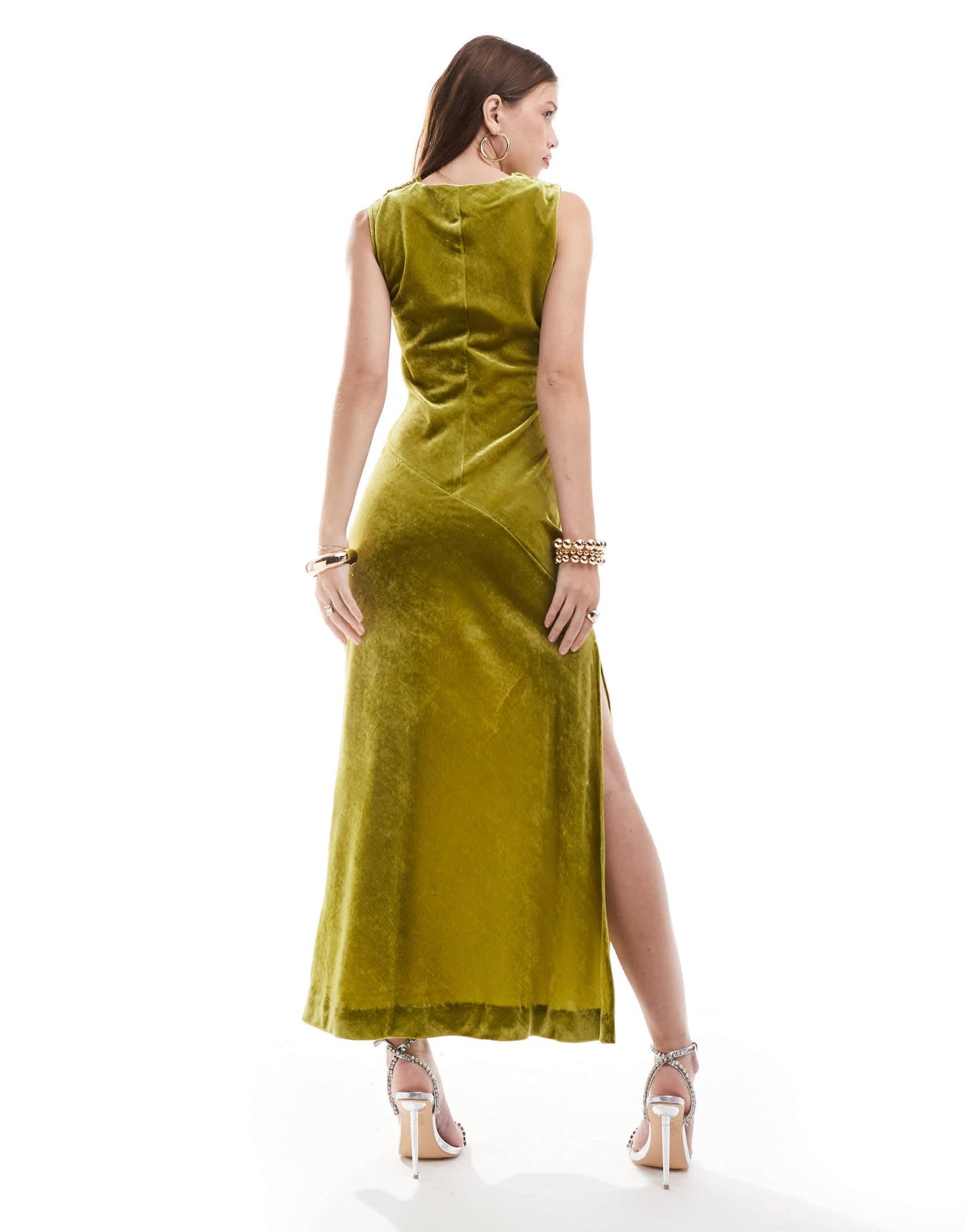 & Other Stories velvet maxi dress with cowl drape detail in green - ASOS Sample Sale