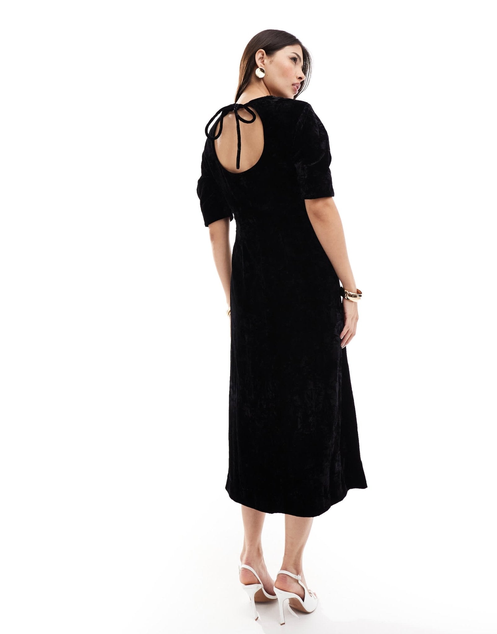 & Other Stories velvet midaxi dress with keyhole back and thigh split in black - ASOS Sample Sale