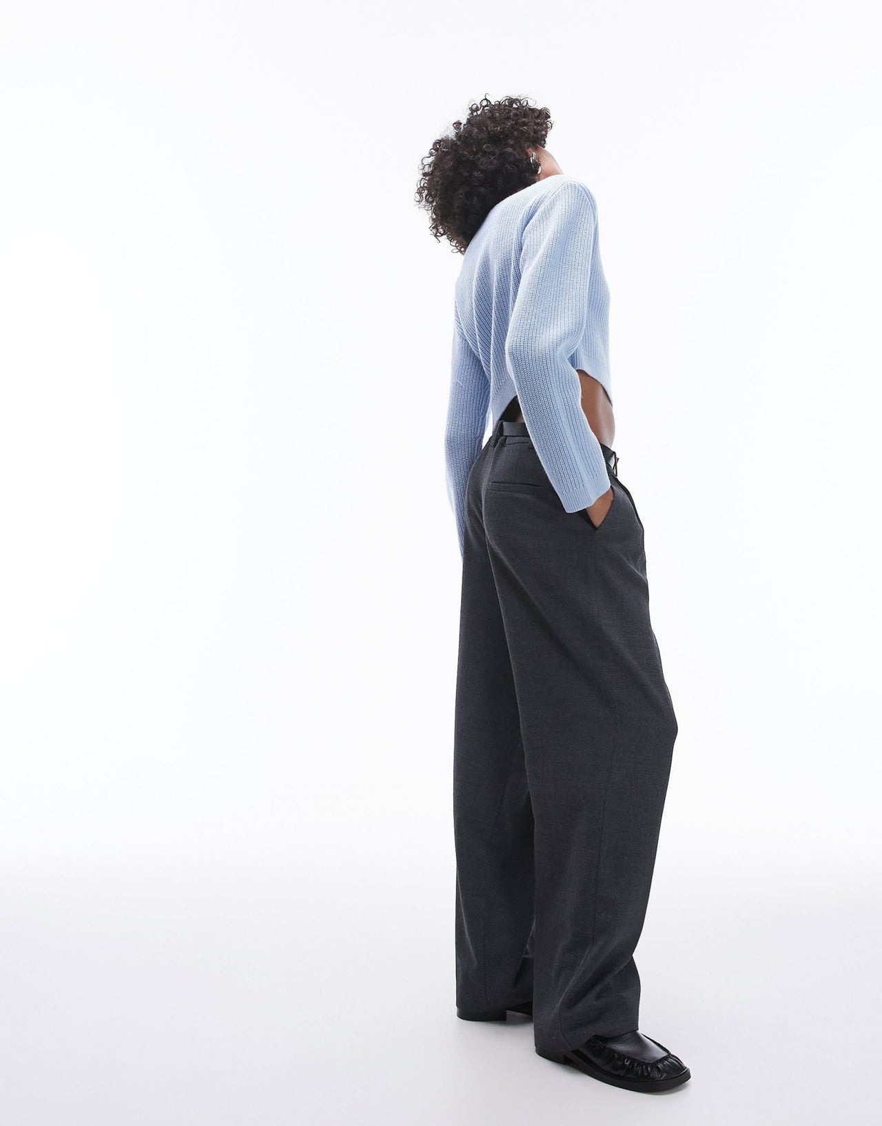 & Other Stories wool blend mixed rib sweater with bold shoulder and asymmetric detail in blue - ASOS Sample Sale