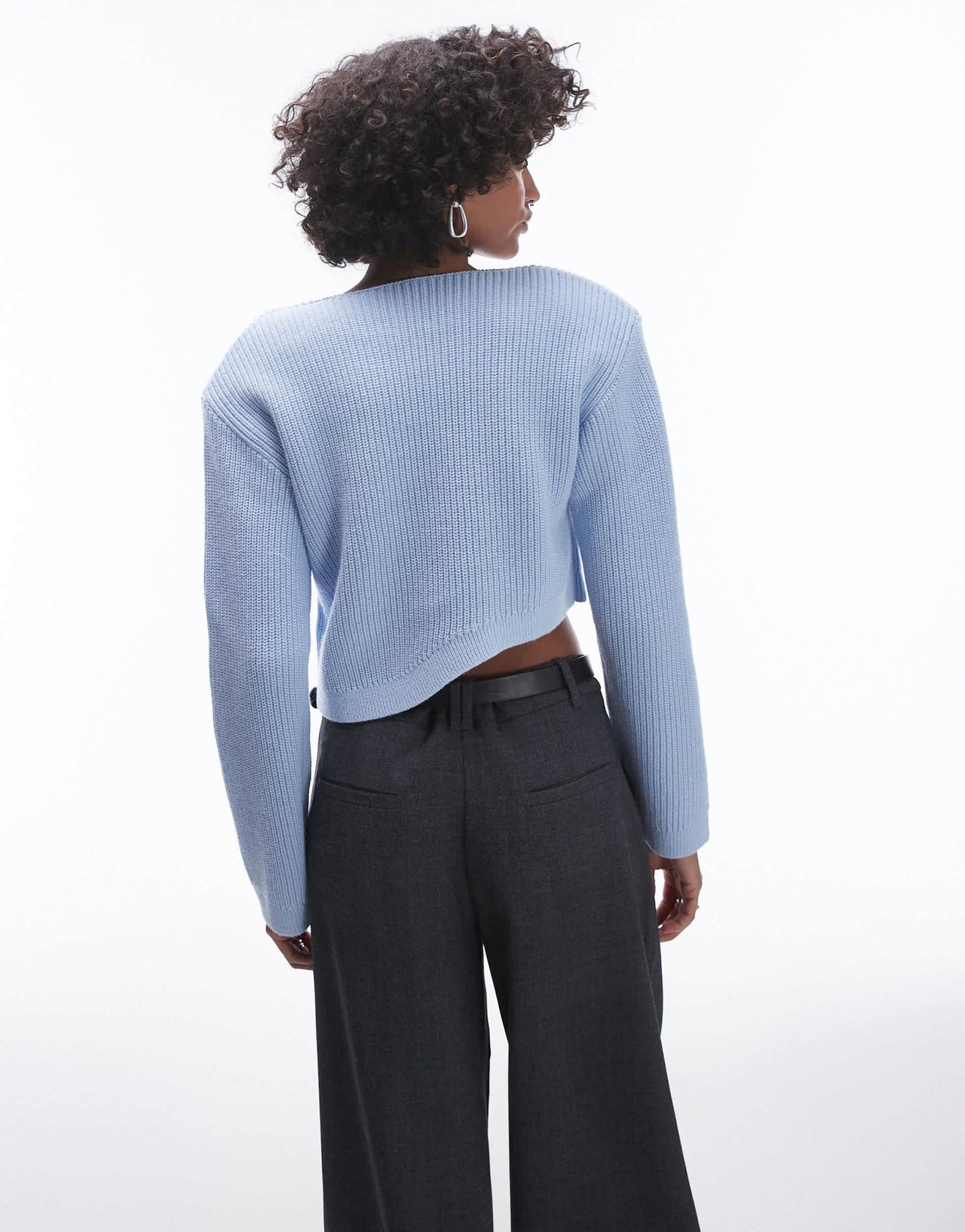 & Other Stories wool blend mixed rib sweater with bold shoulder and asymmetric detail in blue - ASOS Sample Sale