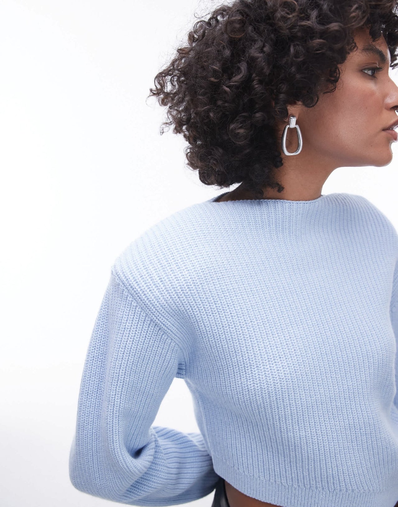 & Other Stories wool blend mixed rib sweater with bold shoulder and asymmetric detail in blue - ASOS Sample Sale