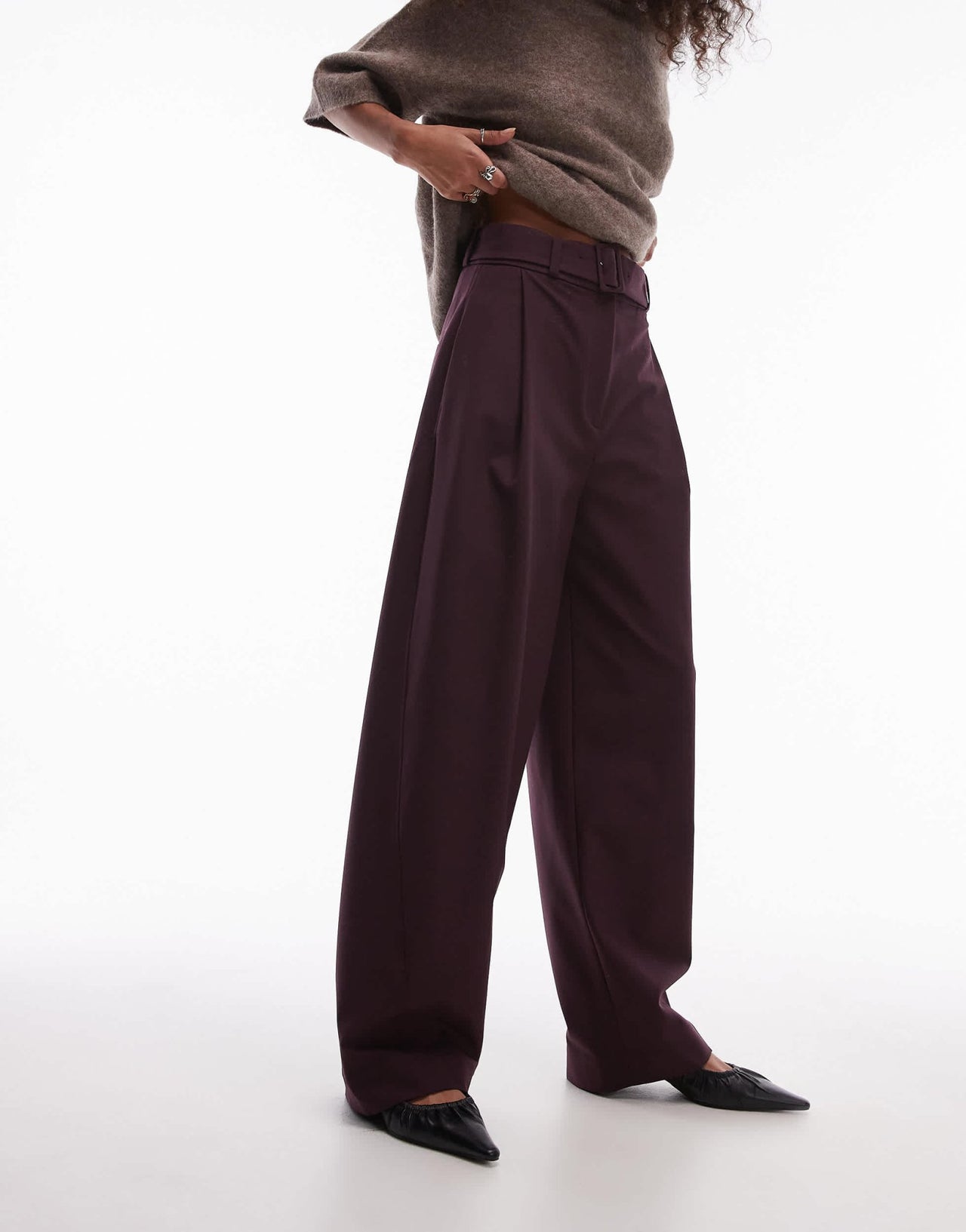 & Other Stories wool blend tailored trousers with barrel leg in burgundy - ASOS Sample Sale
