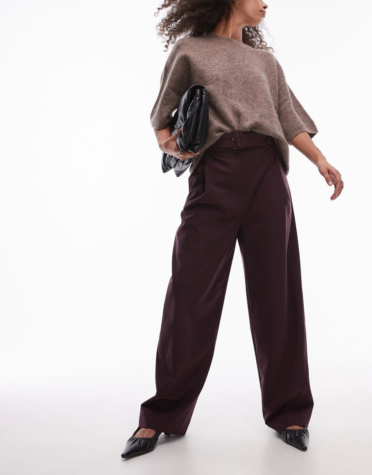 & Other Stories wool blend tailored trousers with barrel leg in burgundy - ASOS Sample Sale