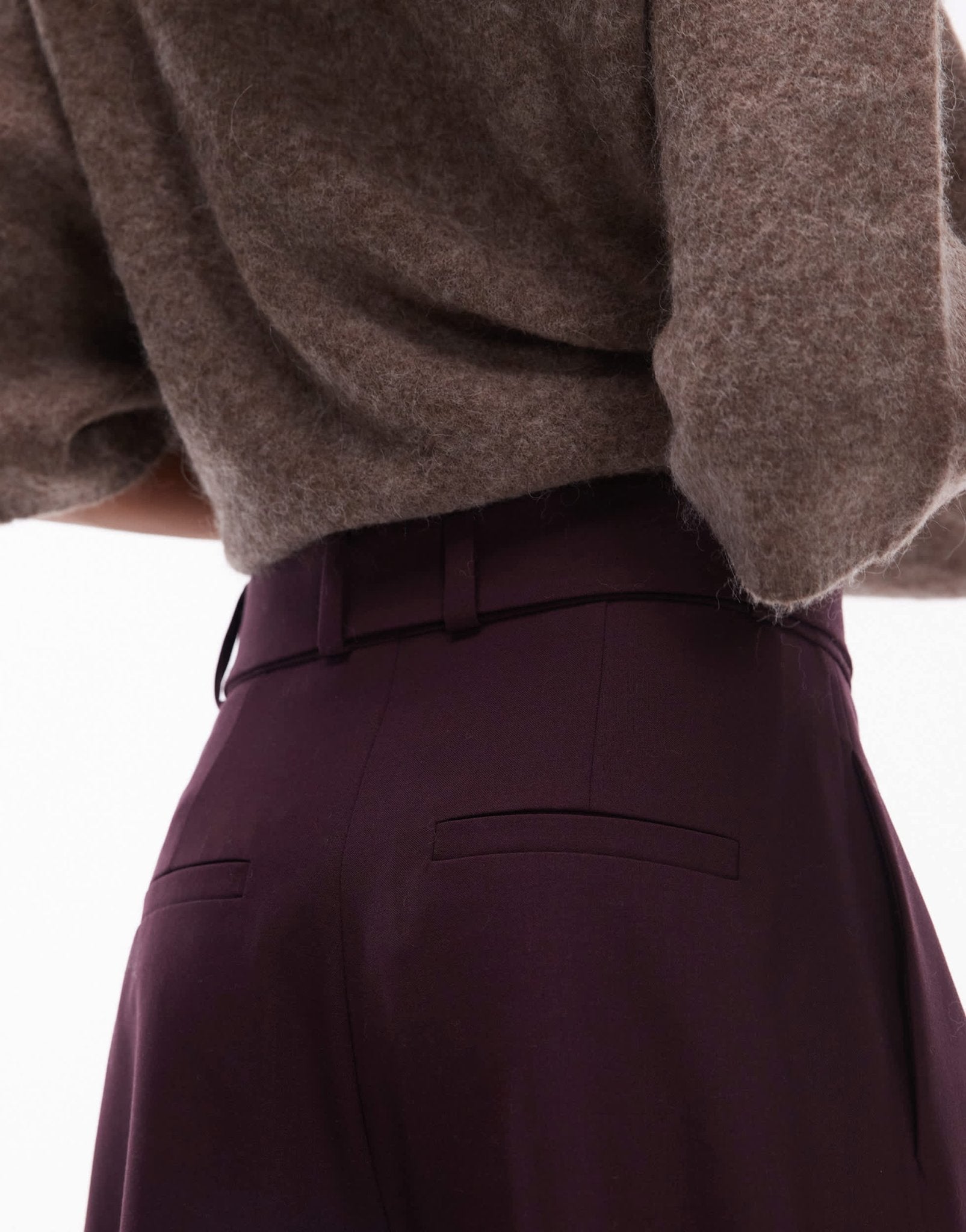 & Other Stories wool blend tailored trousers with barrel leg in burgundy - ASOS Sample Sale