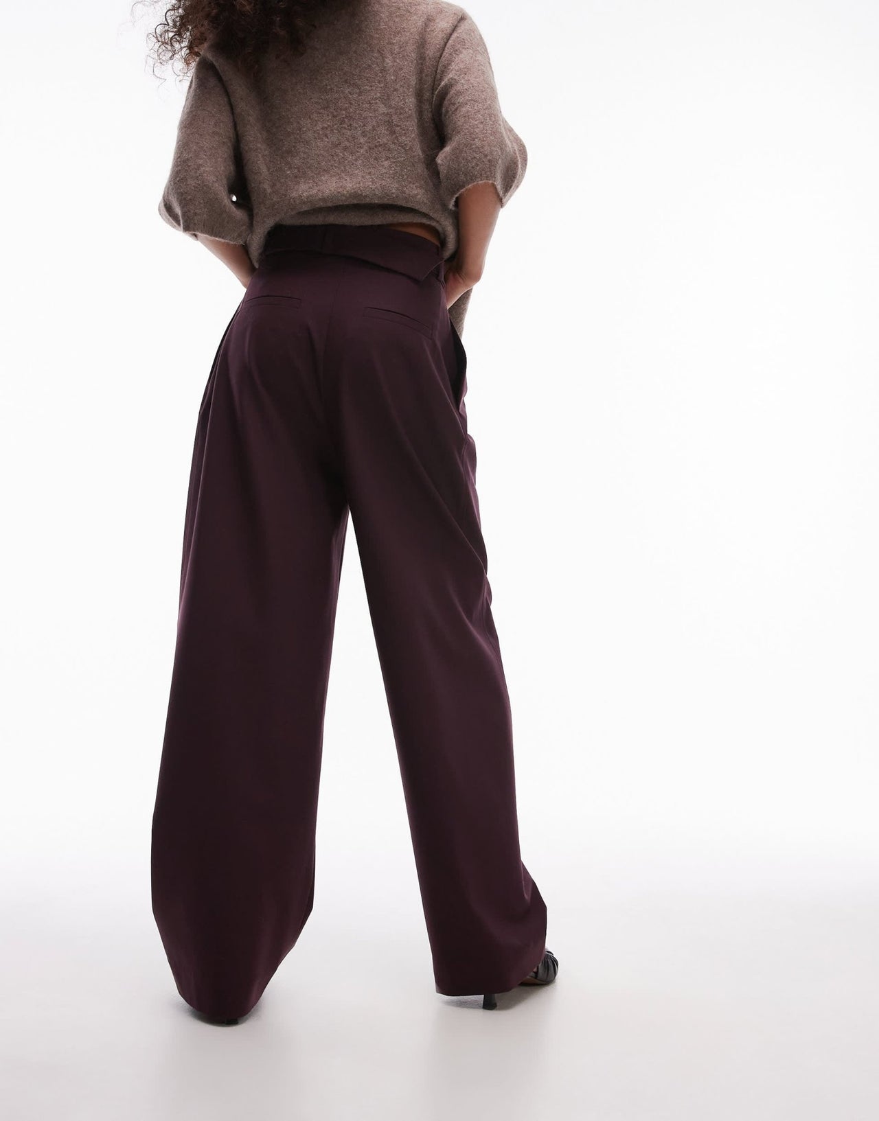 & Other Stories wool blend tailored trousers with barrel leg in burgundy - ASOS Sample Sale