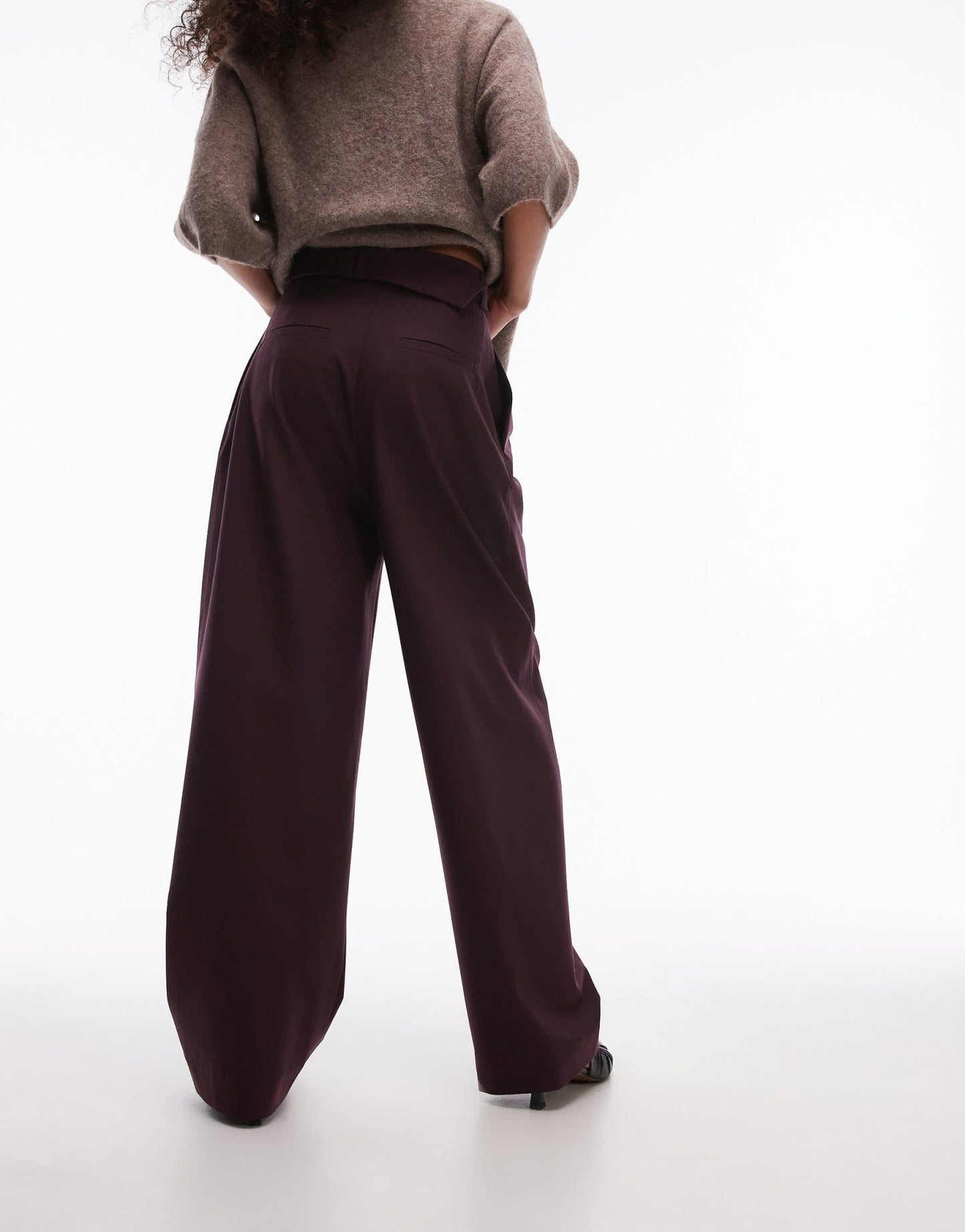 & Other Stories wool blend tailored trousers with barrel leg in burgundy - ASOS Sample Sale
