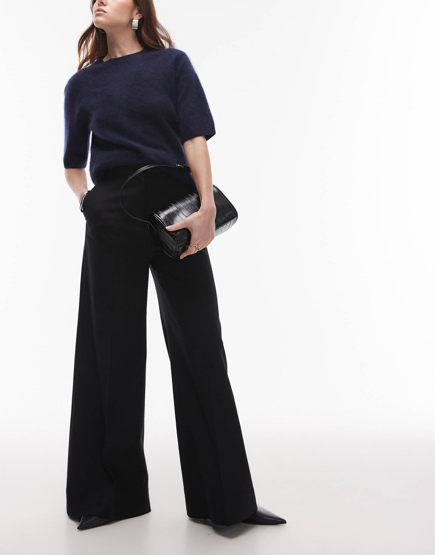 & Other Stories wool blend tailored wide leg trousers in black - ASOS Sample Sale
