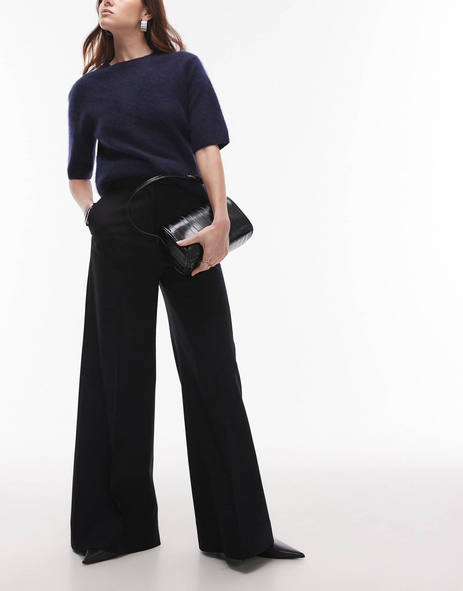 & Other Stories wool blend tailored wide leg trousers in black - ASOS Sample Sale