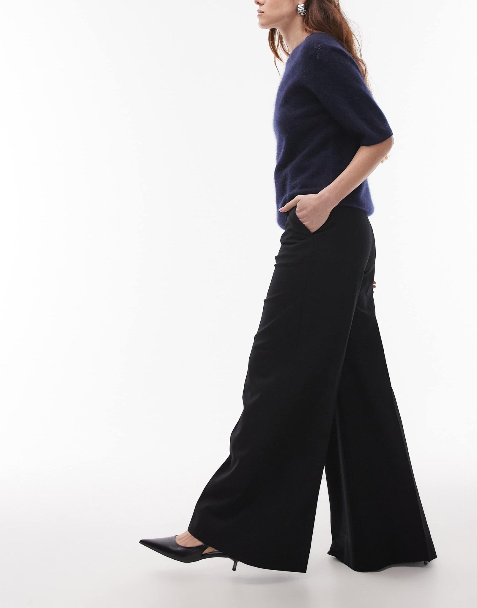 & Other Stories wool blend tailored wide leg trousers in black - ASOS Sample Sale