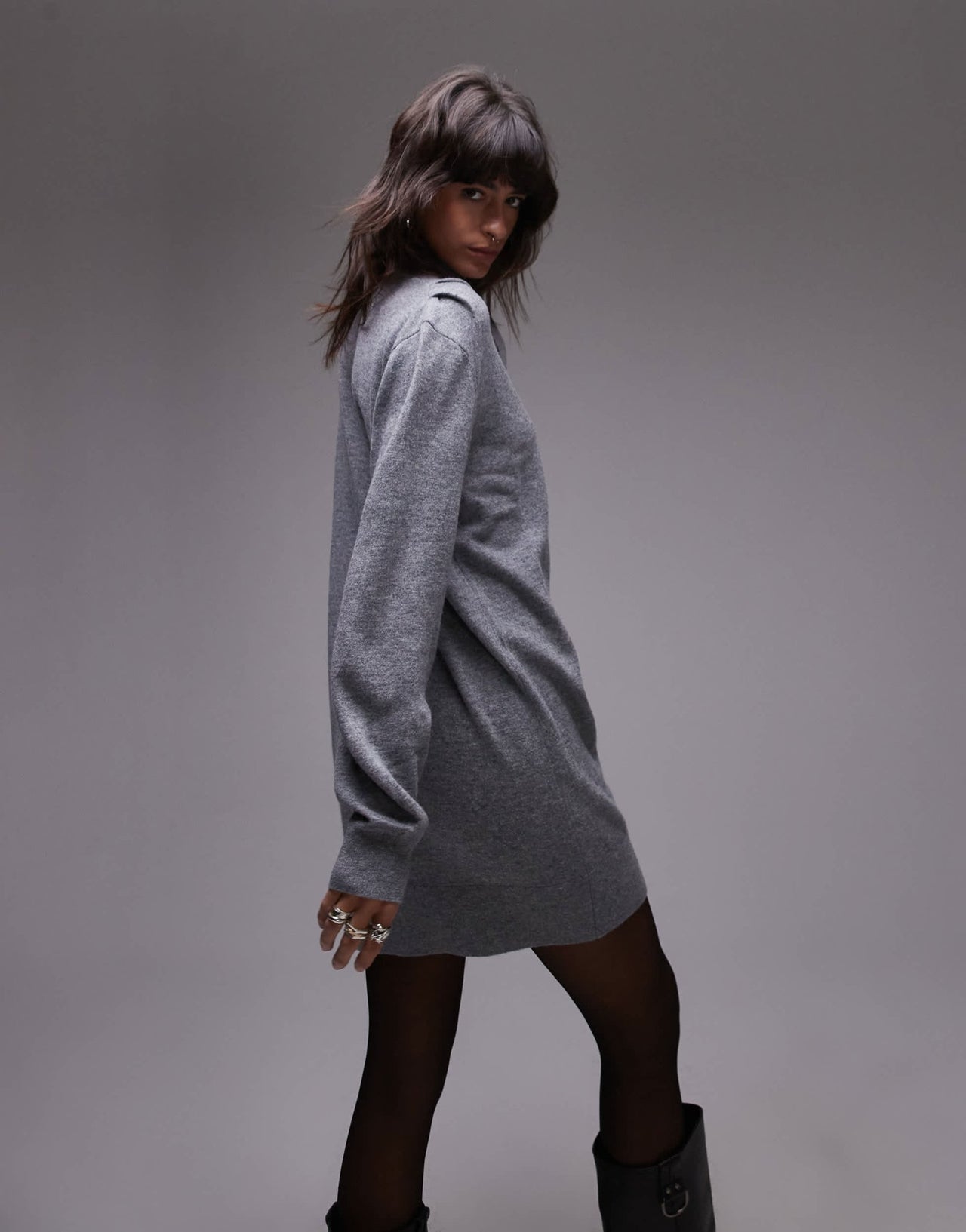 & Other Stories wool knitted mini dress with bow scarf detail in grey - ASOS Sample Sale