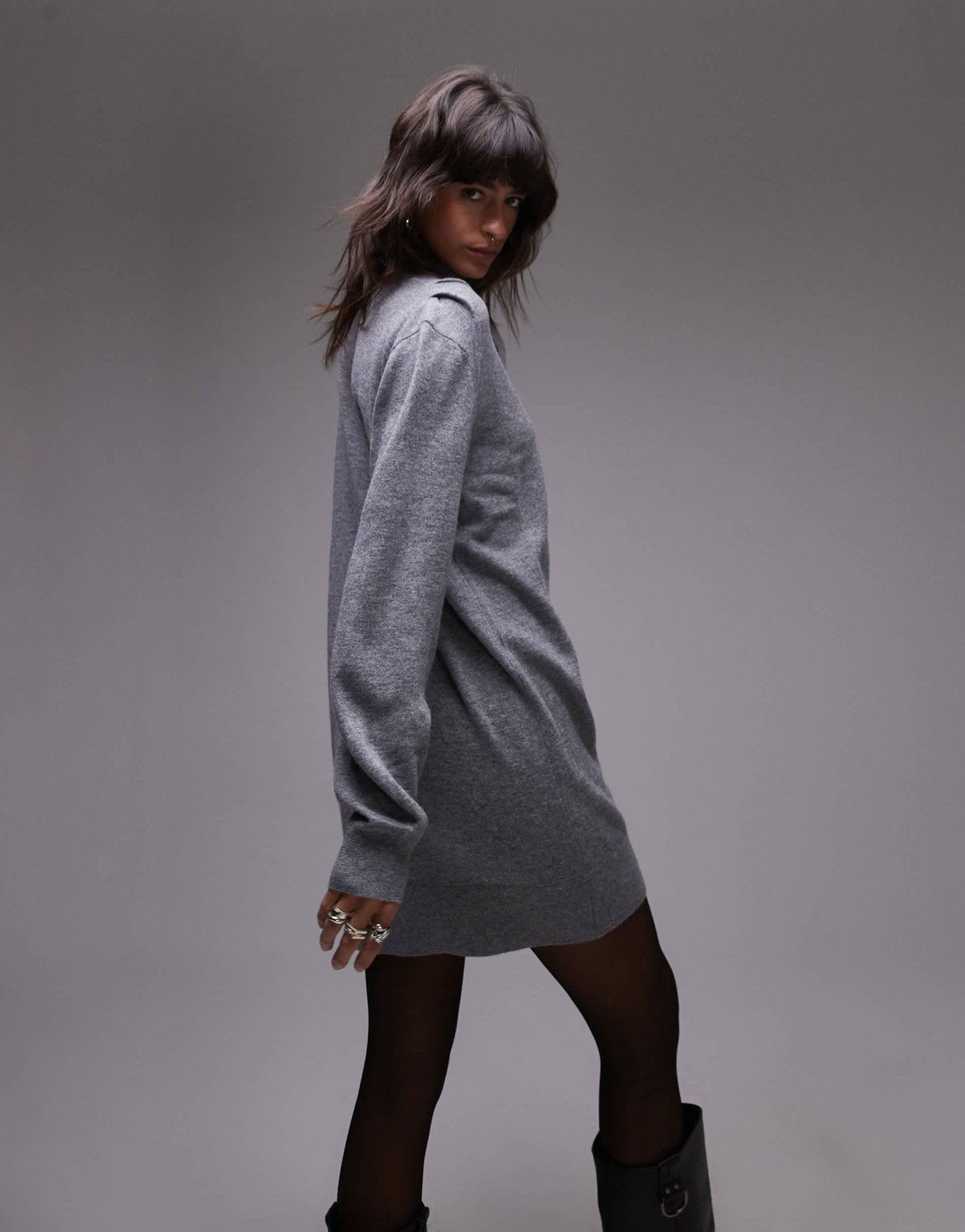 & Other Stories wool knitted mini dress with bow scarf detail in grey - ASOS Sample Sale