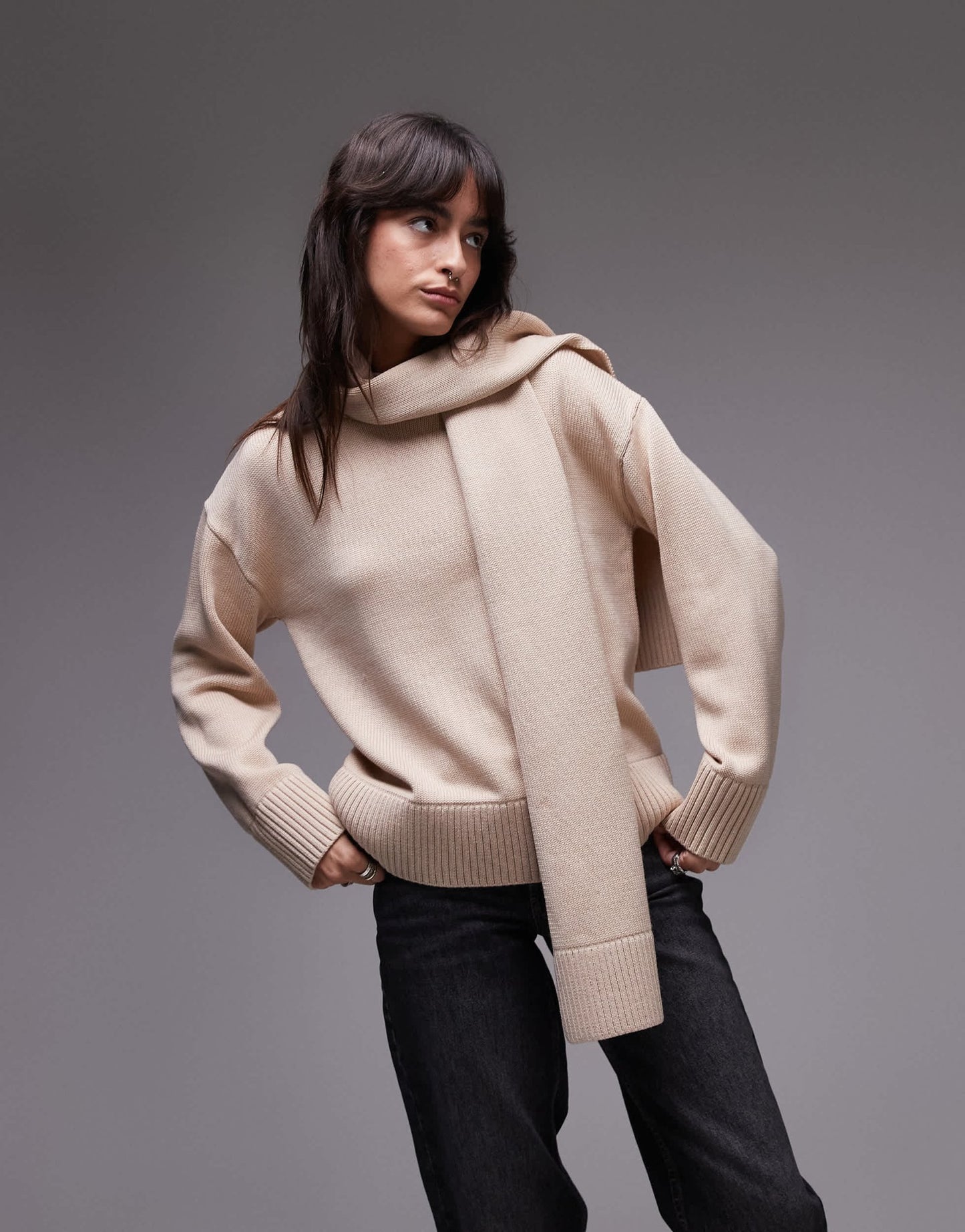 & Other Stories wool knitted scarf sweater in beige - ASOS Sample Sale