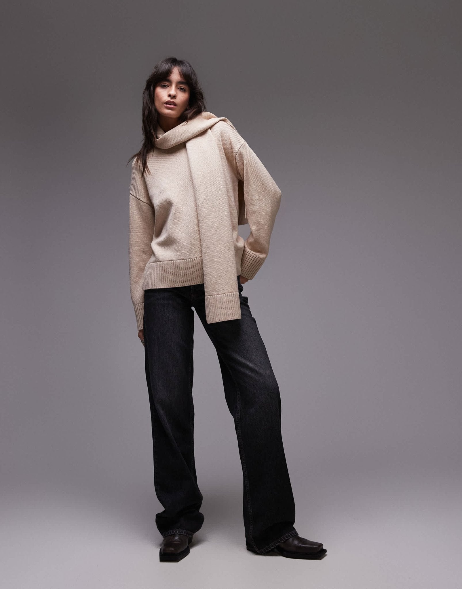 & Other Stories wool knitted scarf sweater in beige - ASOS Sample Sale
