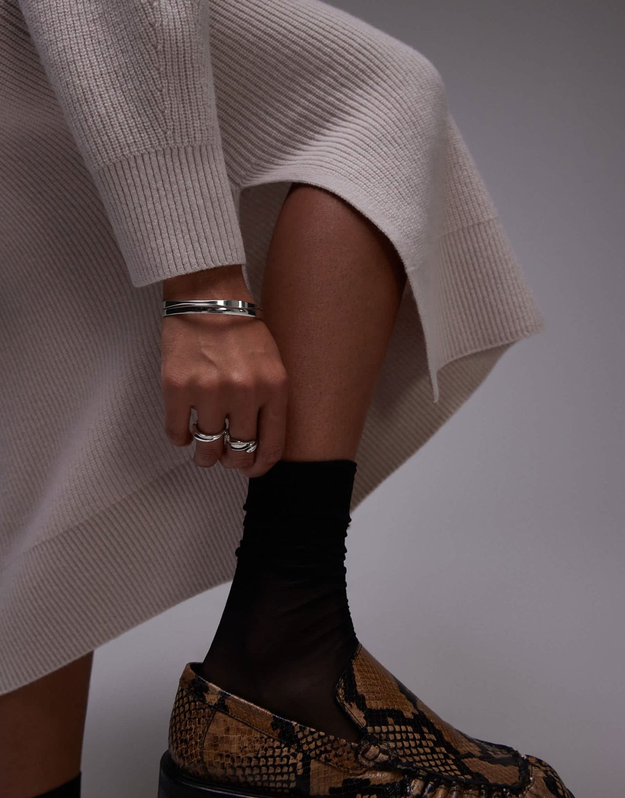 & Other Stories wool midaxi dress with puff sleeves in light beige - ASOS Sample Sale