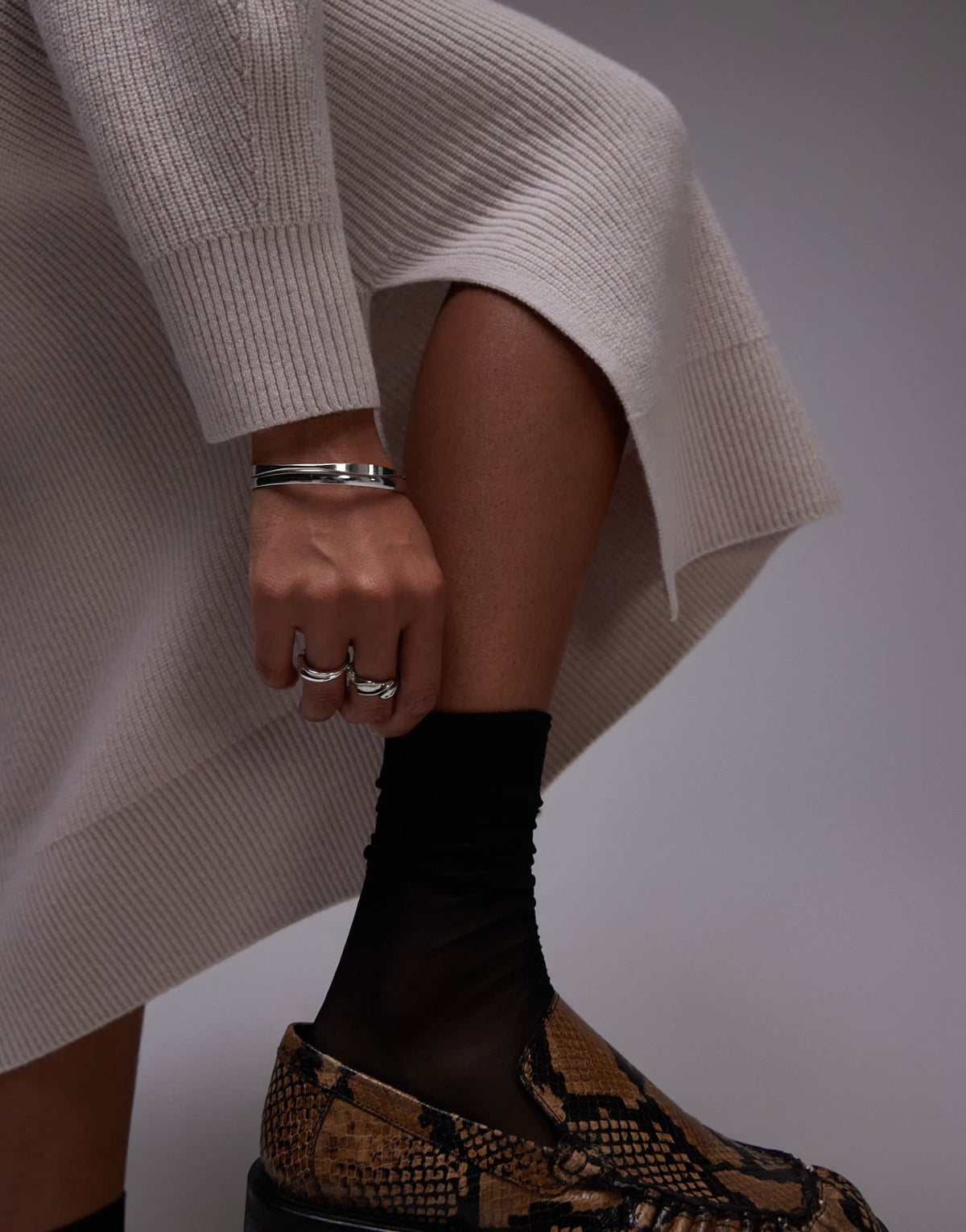& Other Stories wool midaxi dress with puff sleeves in light beige - ASOS Sample Sale