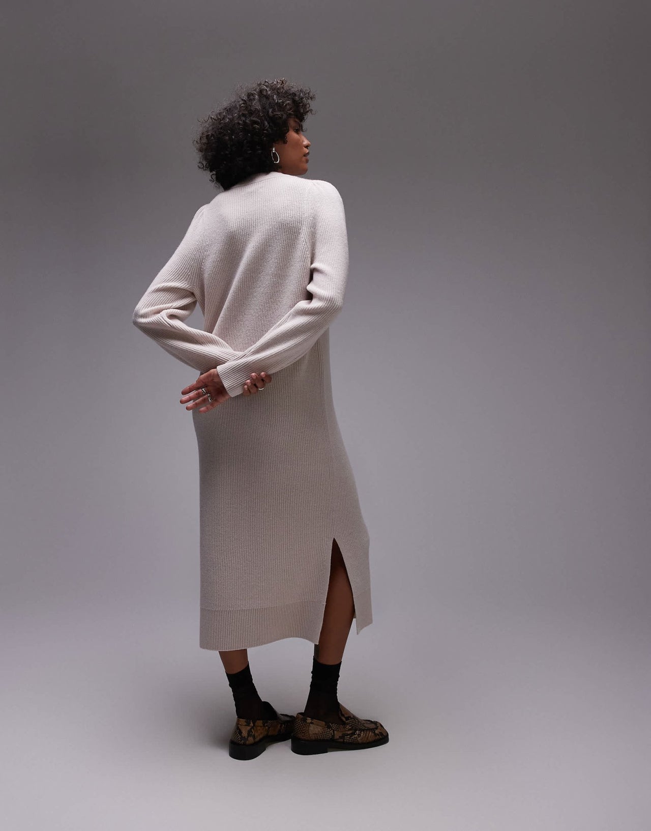 & Other Stories wool midaxi dress with puff sleeves in light beige - ASOS Sample Sale