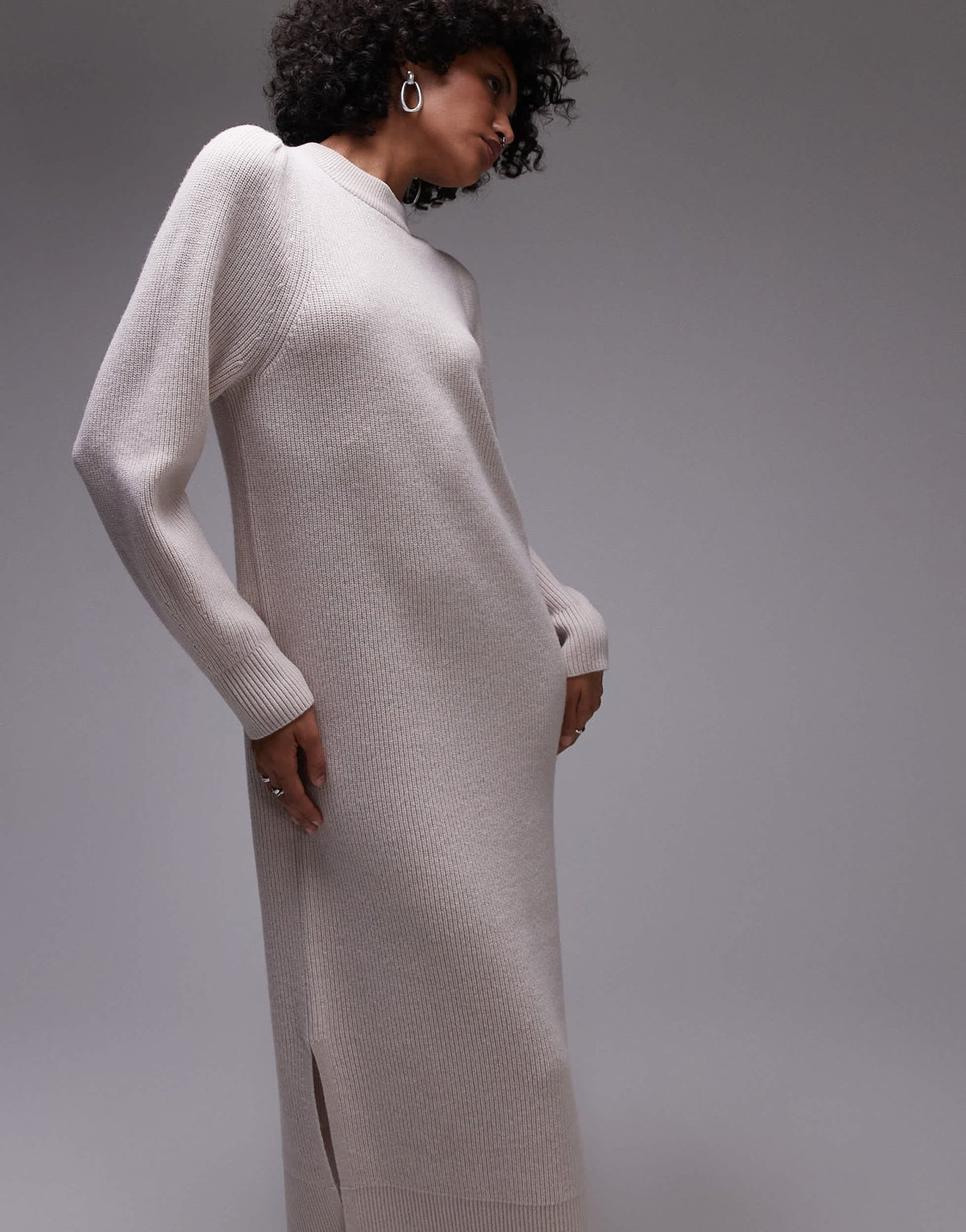 & Other Stories wool midaxi dress with puff sleeves in light beige - ASOS Sample Sale