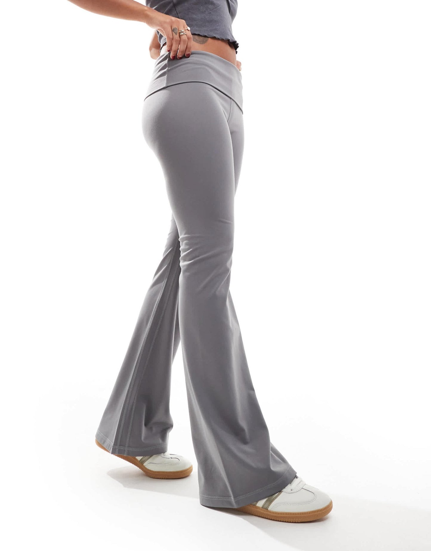 Pacsun foldover waistband stretch flares in grey - ASOS Sample Sale