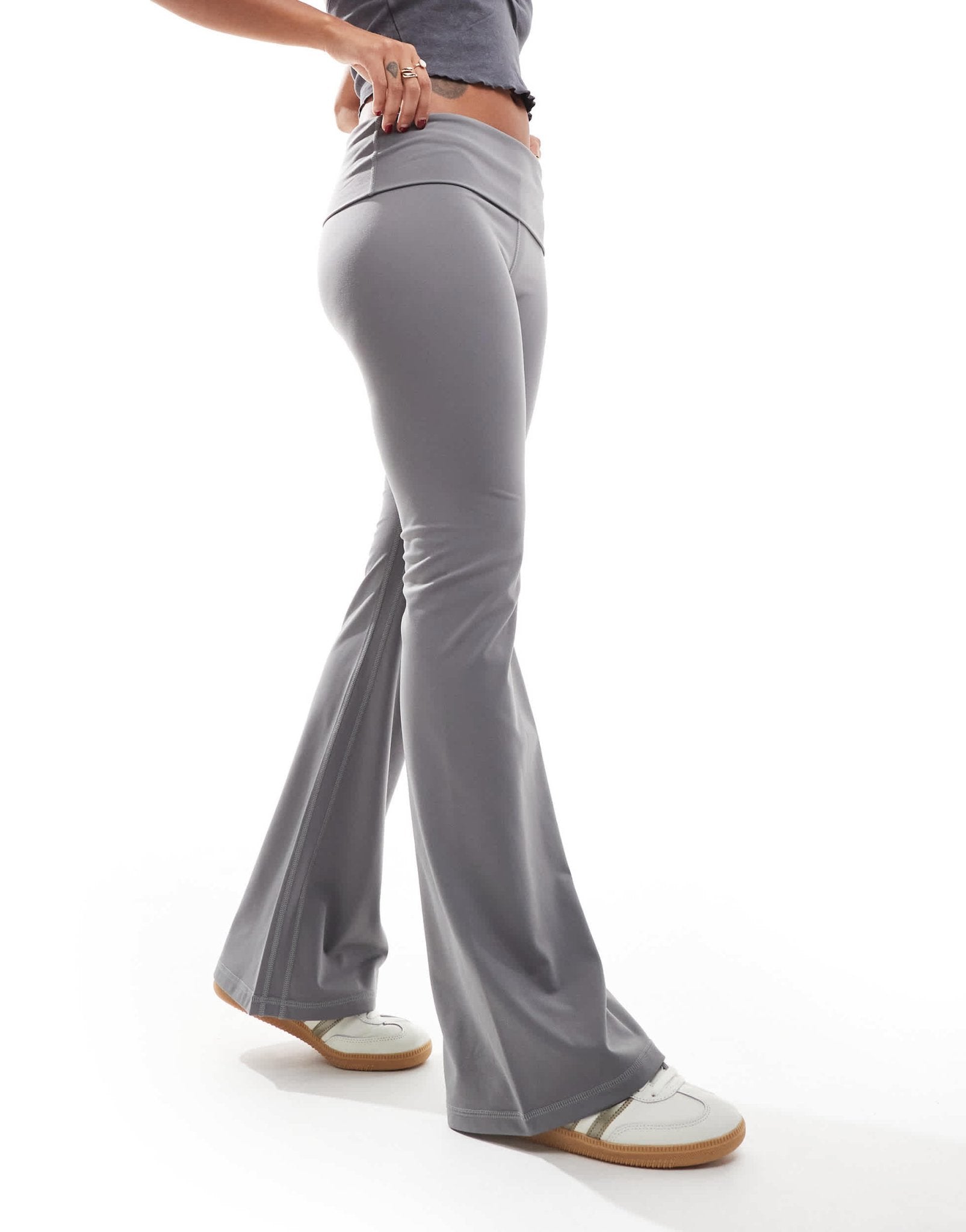 Pacsun foldover waistband stretch flares in grey - ASOS Sample Sale