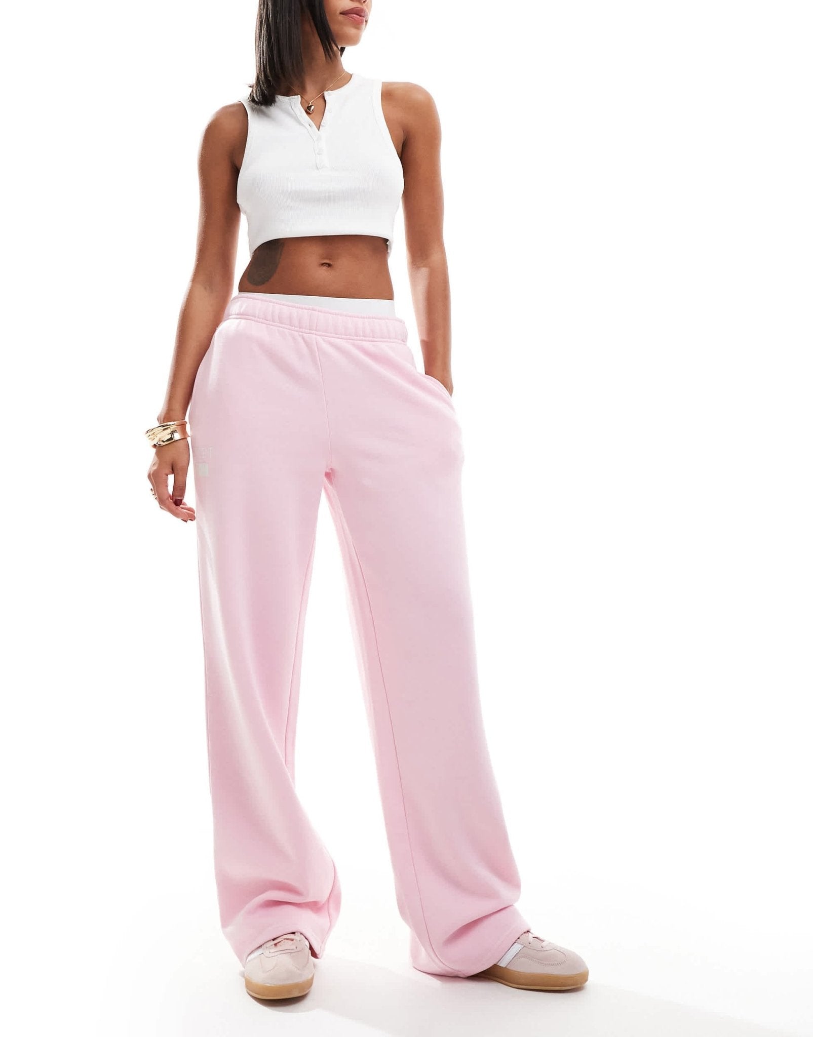 Pacsun sport slogan wide leg tracksuit trousers in pink - ASOS Sample Sale