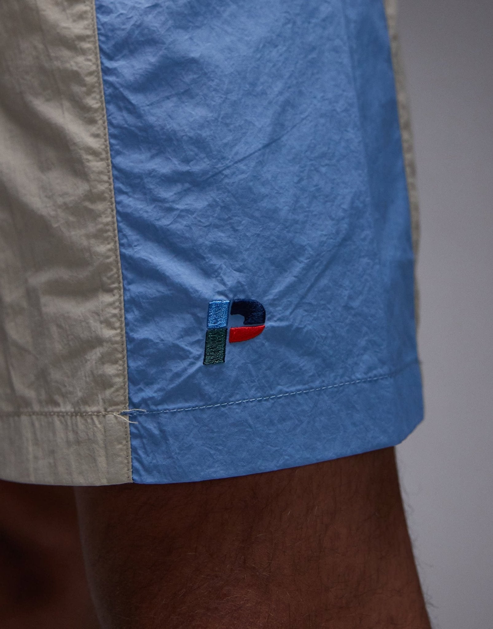 Parlez copa contrast panel relaxed shorts in beige blue multi - ASOS Sample Sale